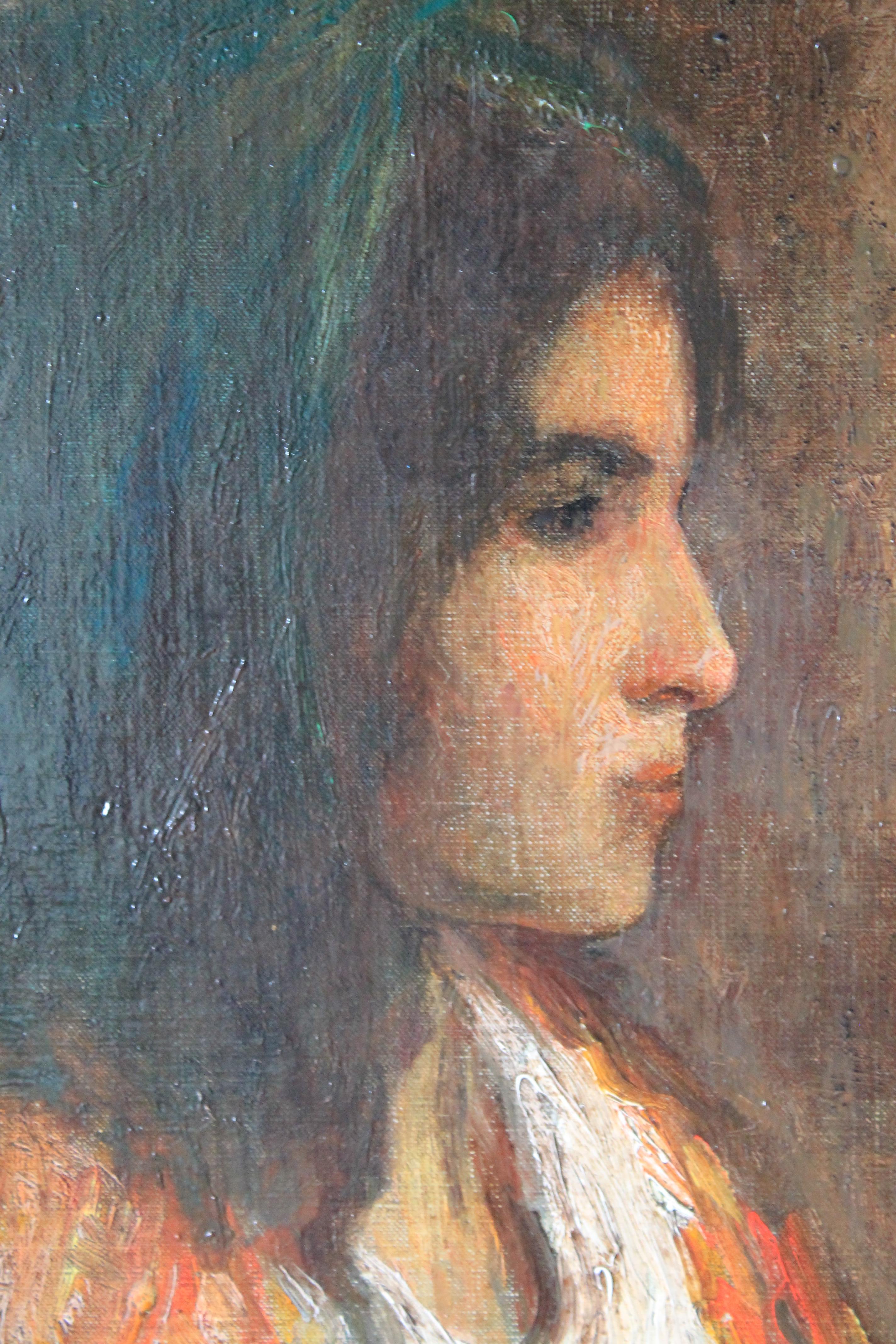 Antique French, ritratto femminile a olio del XIX secolo. - Painting Impressionismo di Unknown