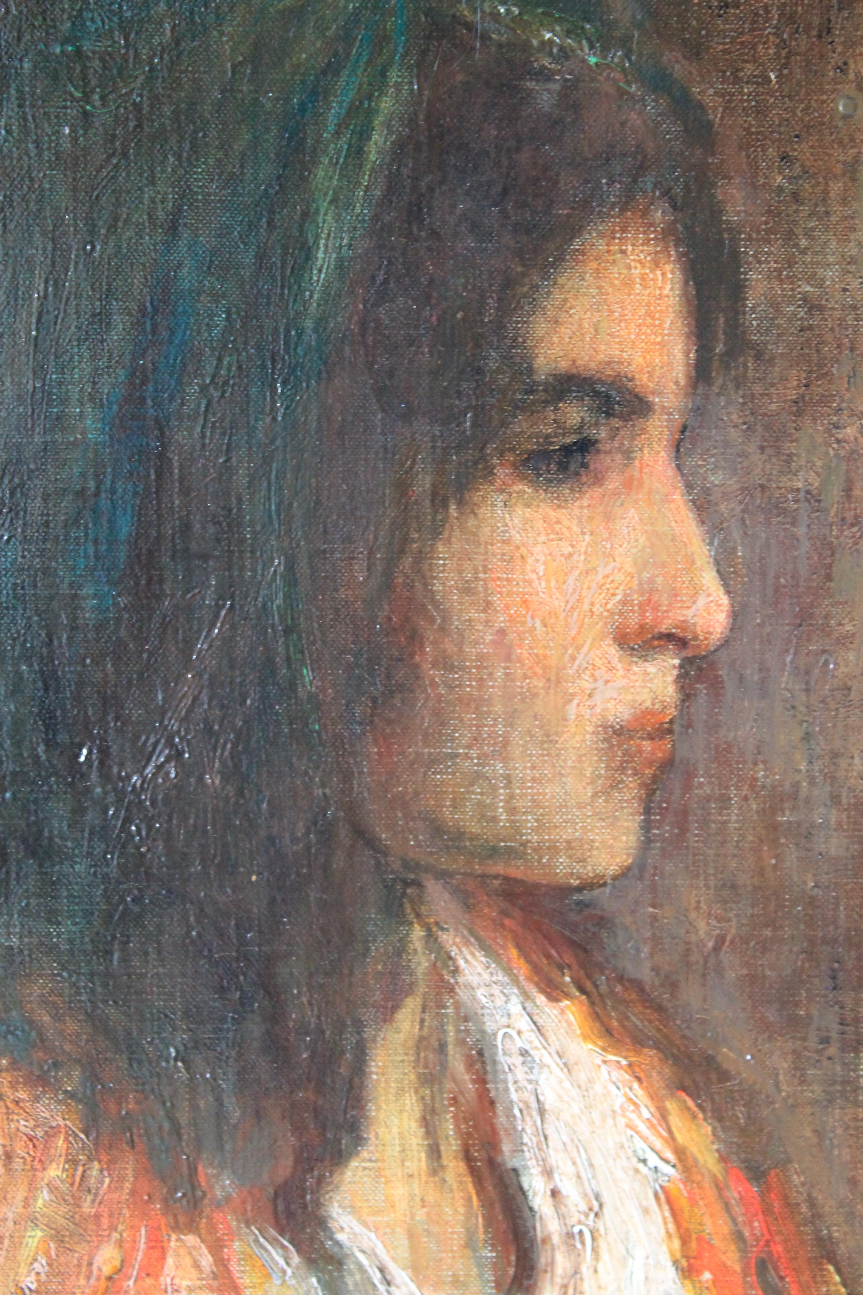 Antique French, ritratto femminile a olio del XIX secolo. 1