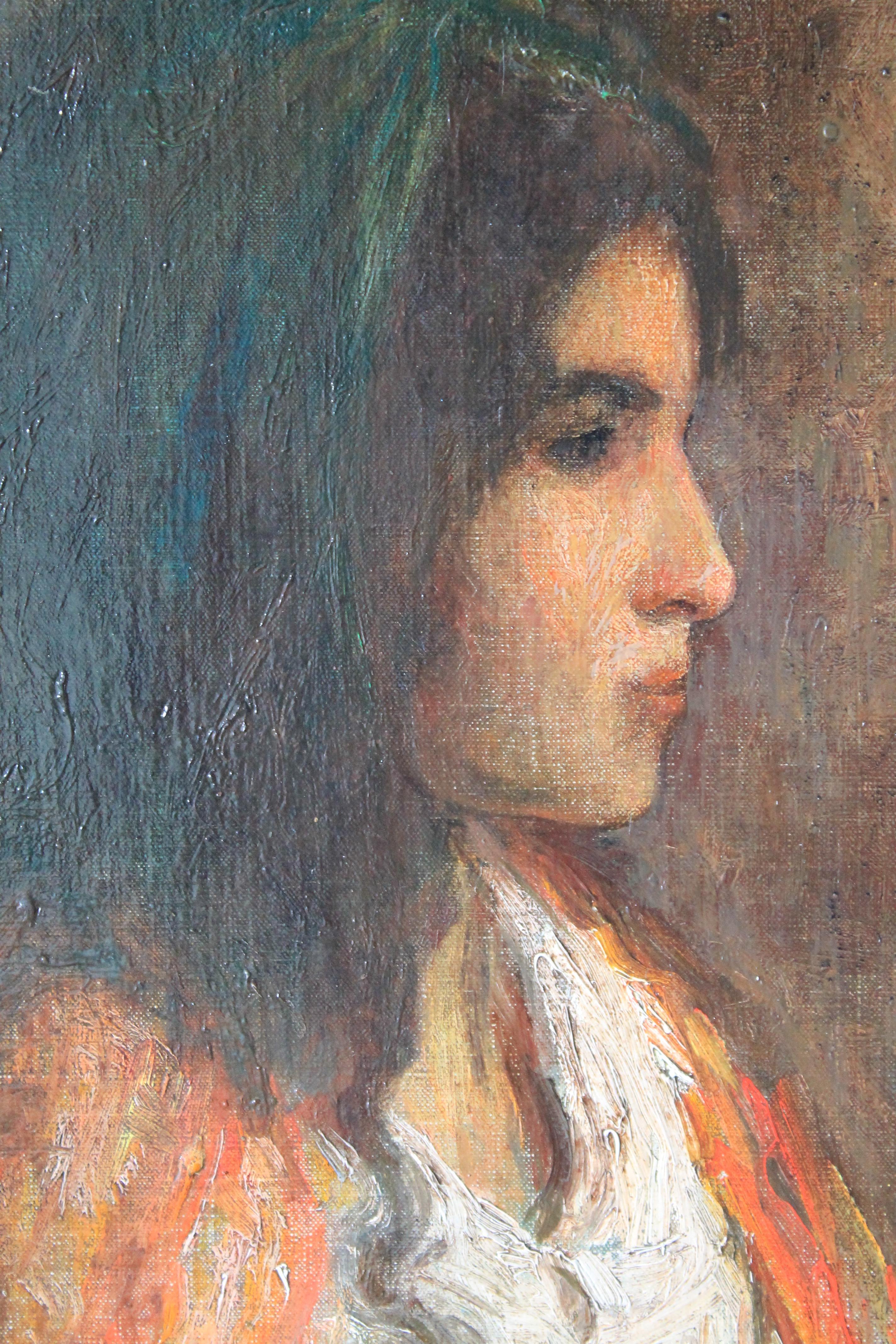 Antique French, ritratto femminile a olio del XIX secolo. 2