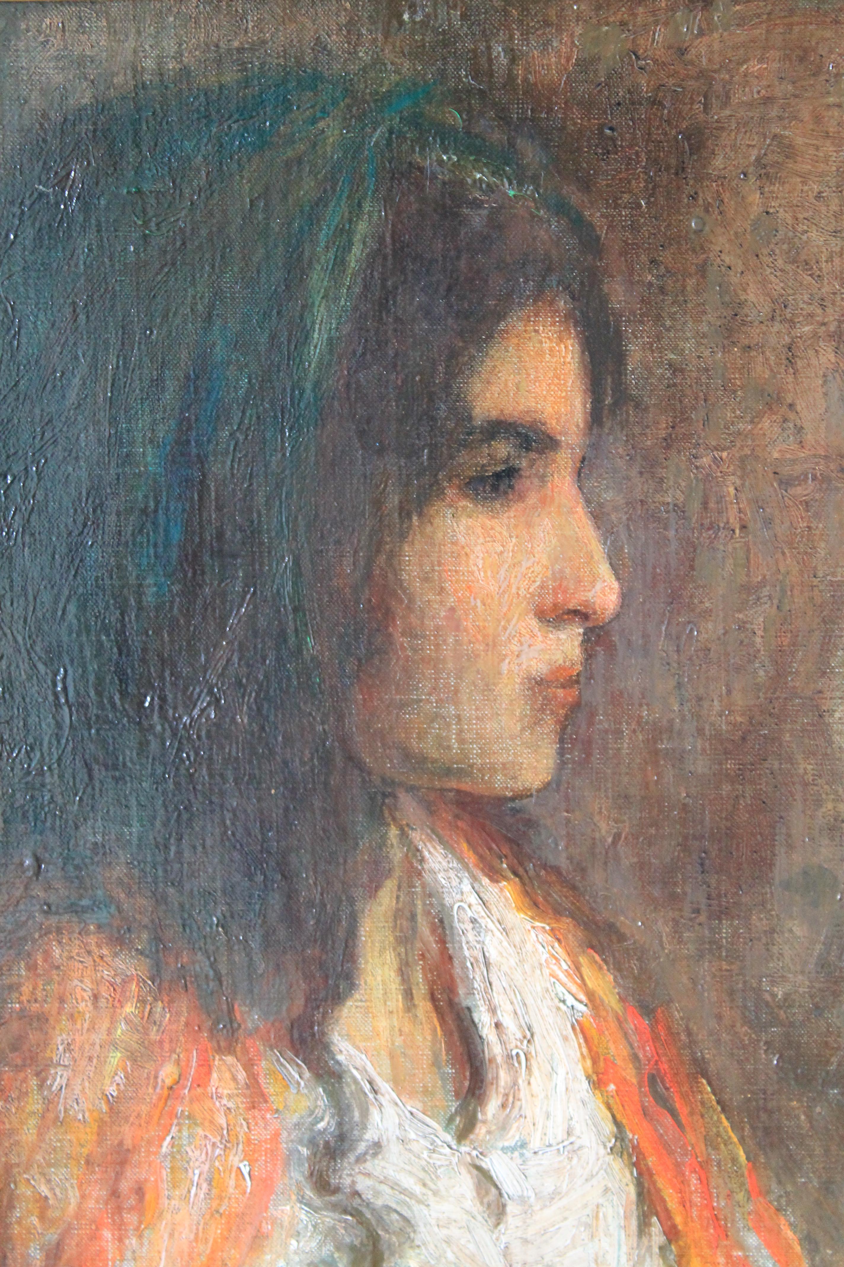 Portrait Painting di Unknown - Antique French, ritratto femminile a olio del XIX secolo.