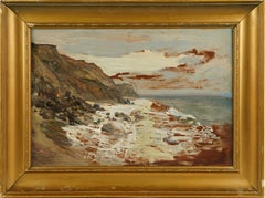  Antique French School Signed Barbizon Seascape Beach Scene Framed Oil Painting