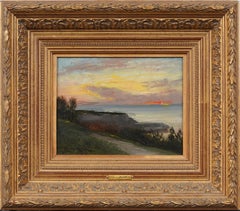 Antique French Sunset Impressionist Barbizon Signed Landscape Oil Painting