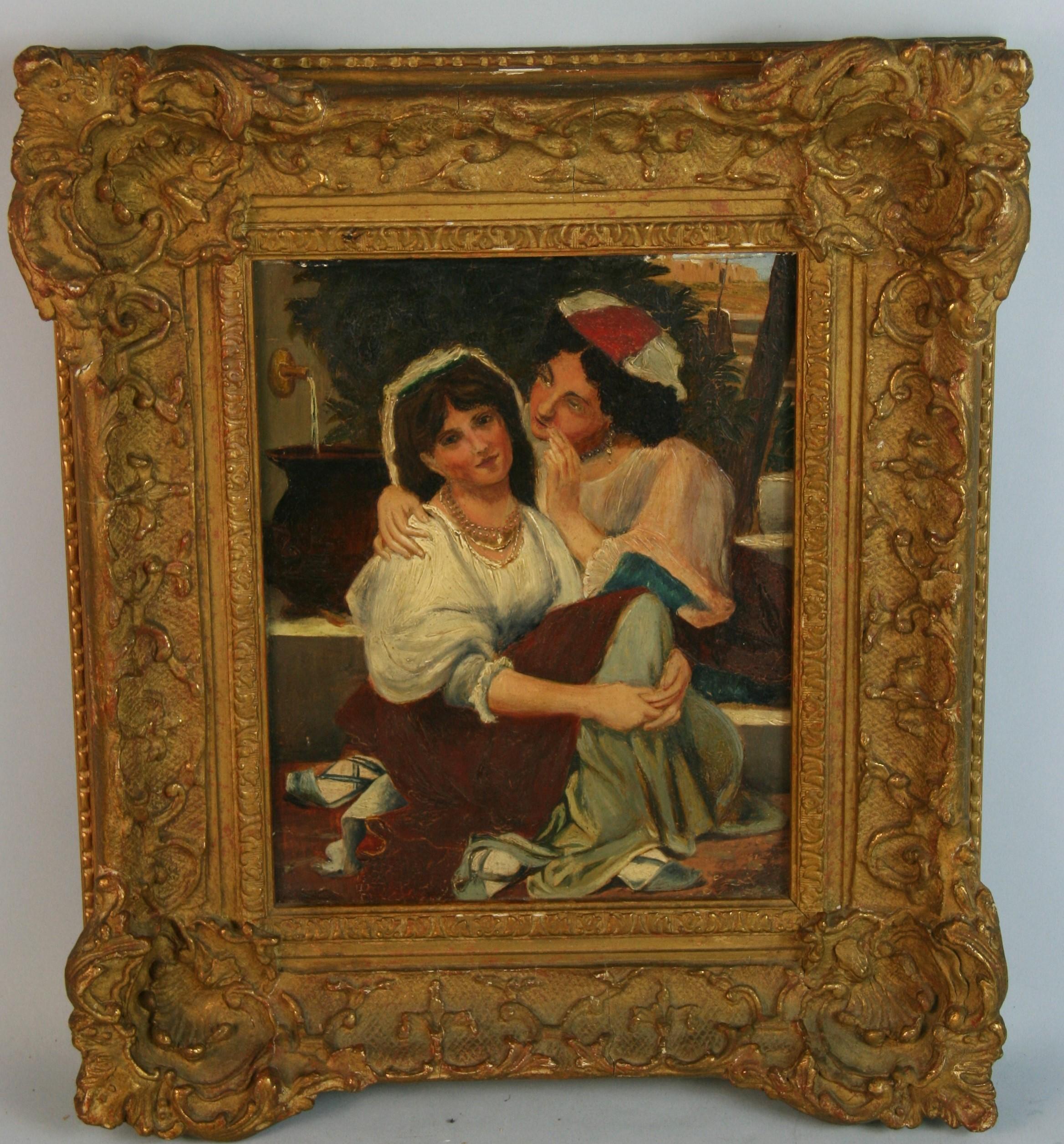 Antique French Women Wispering to Each  Altro - Painting di Unknown