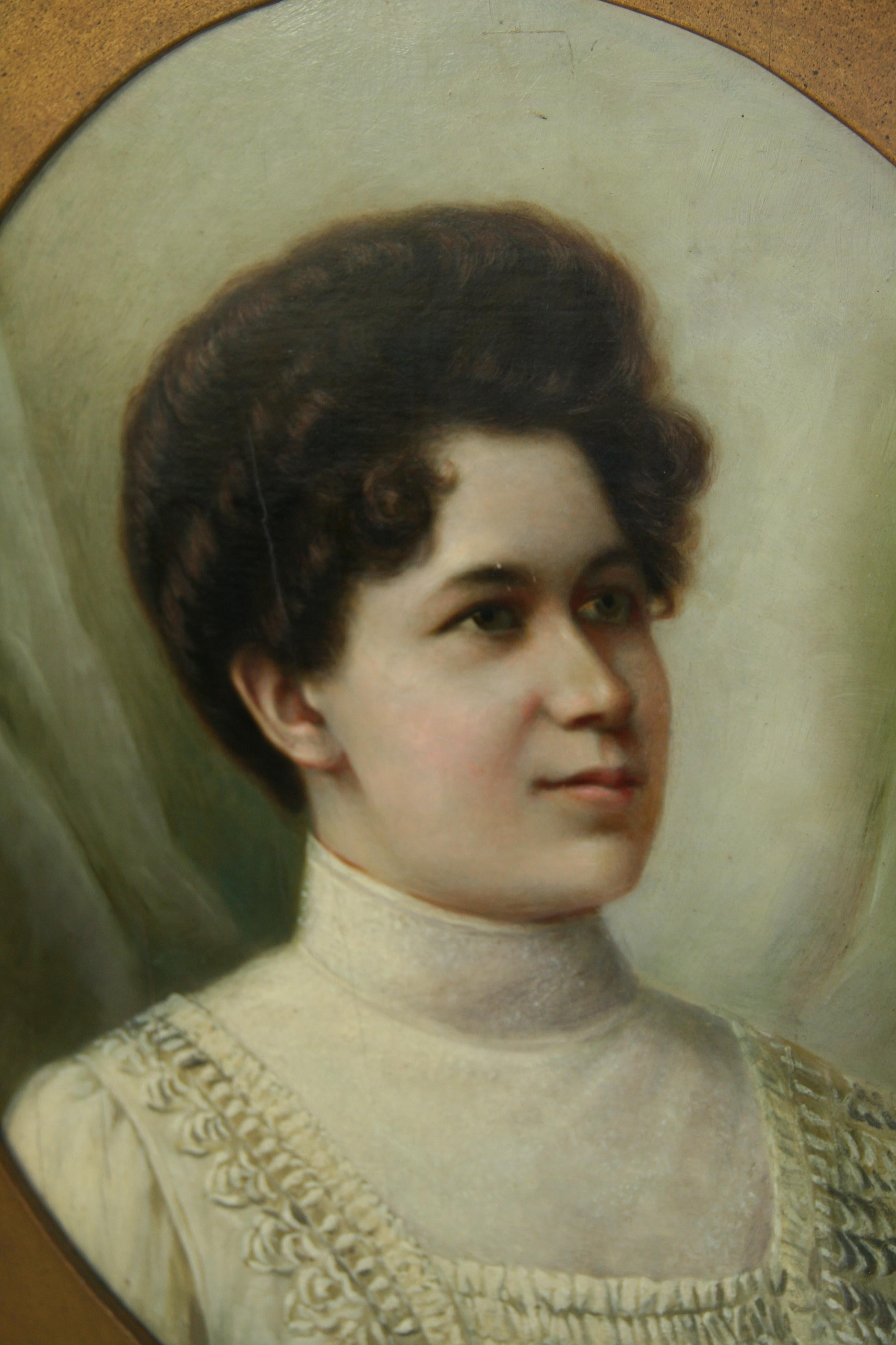 Antique German Female Portrait oil Painting 1891 For Sale 1