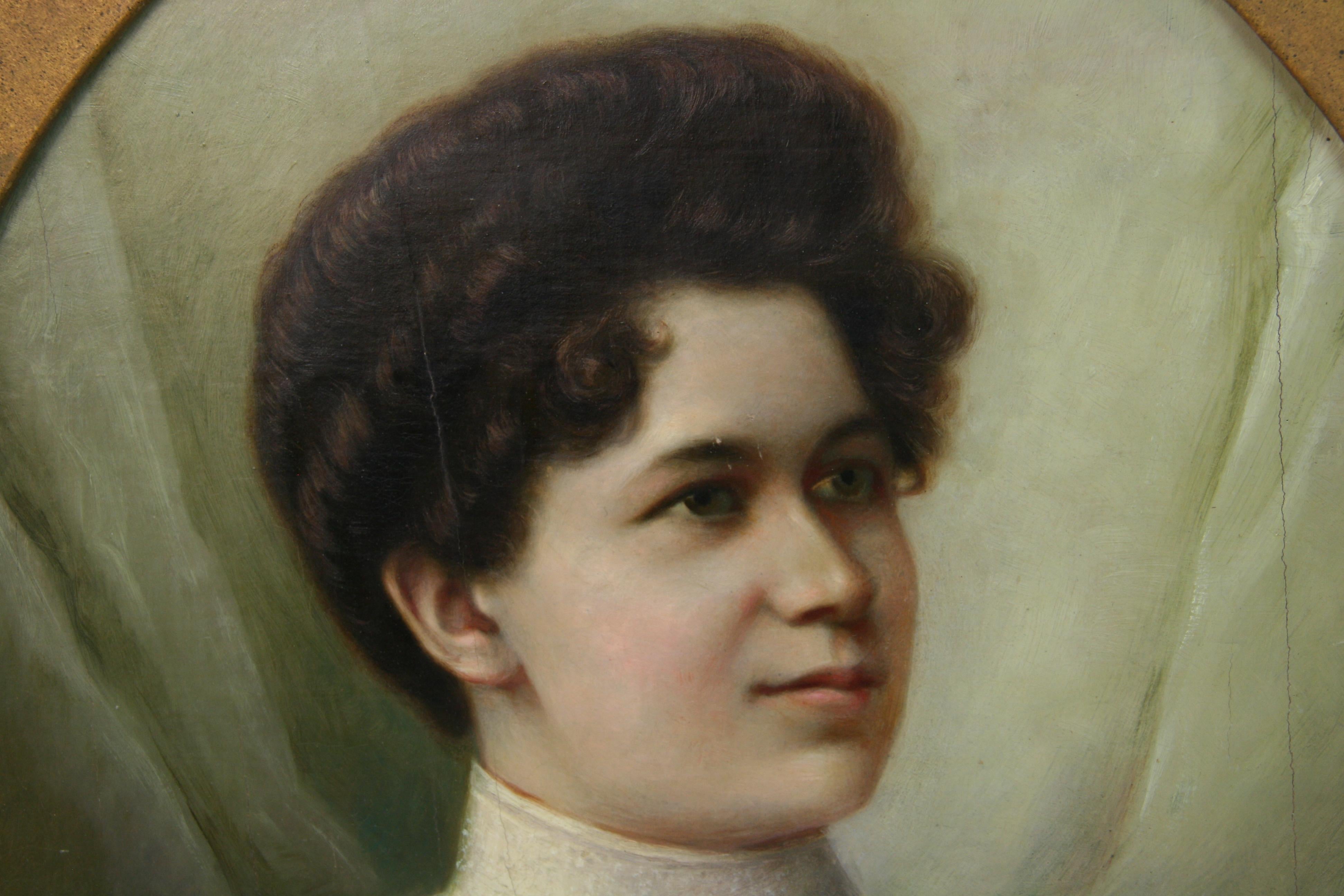 Peinture à l'huile ancienne de portrait de femme allemande, 1891 en vente 4