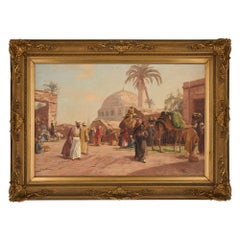 Antiguo cuadro orientalista alemán de una calle de El Cairo por Macco