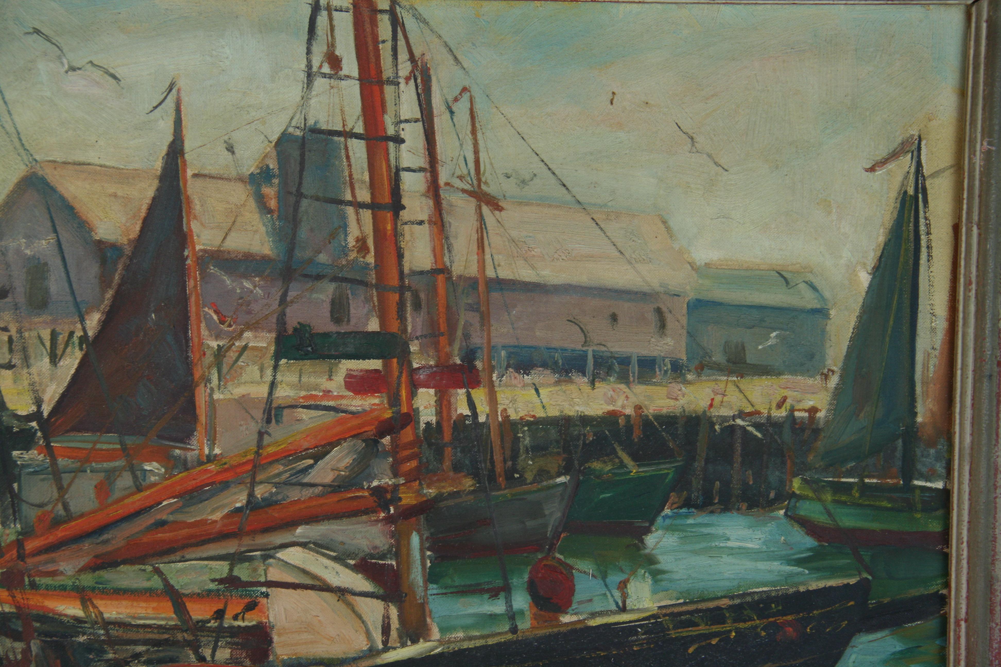 5169 Antico Americano Grande  Dipinto a olio impressionista di paesaggio marino .Olio su tela 1930 circa
 Incorniciato  
Dimensioni dell'immagine 15,5x19,5