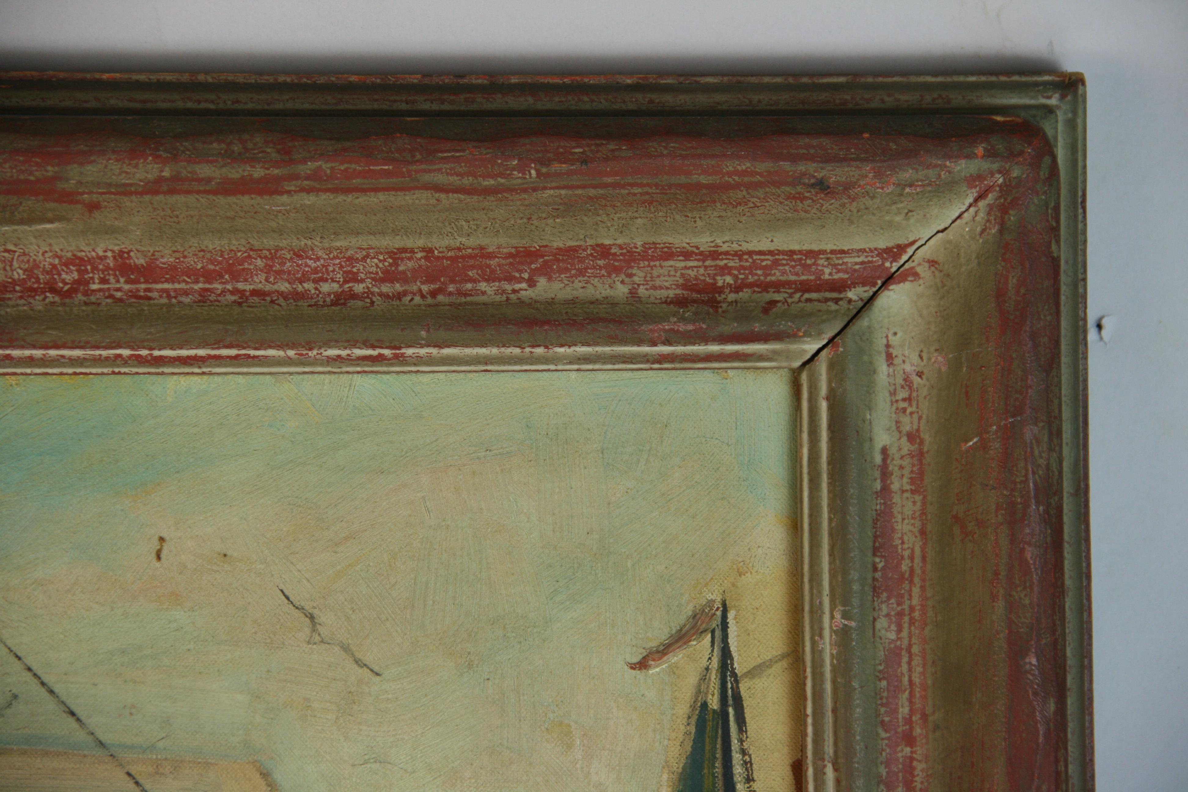 Antico porto di Glouster &New England, barca da pesca, paesaggio marino, pittura ad olio in vendita 2