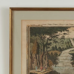 Antique Hand-Colored Engraving of a Jamaican Waterfall