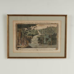 Antique Hand-Colored Engraving of a Jamaican Waterfall