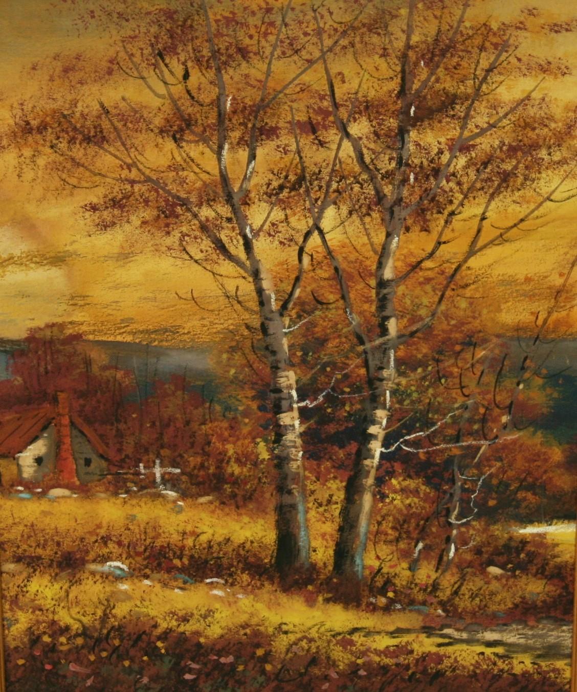 Antico paesaggio autunnale della Scuola del fiume Hudson dipinto a guazzo nel 1910 - Landscape Painting Marrone di Unknown