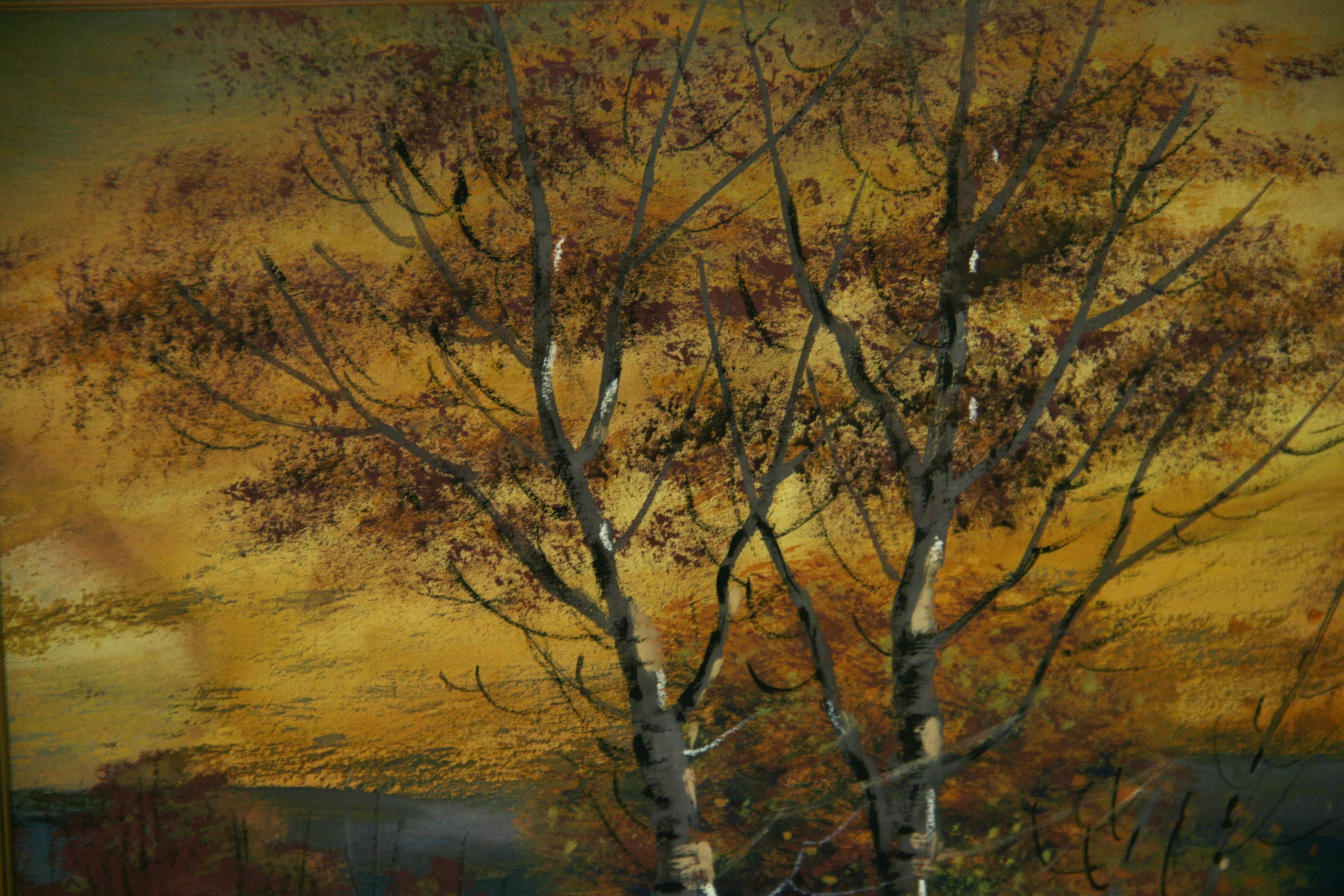 4015 Peinture de paysage à la gouache dans un cadre vert