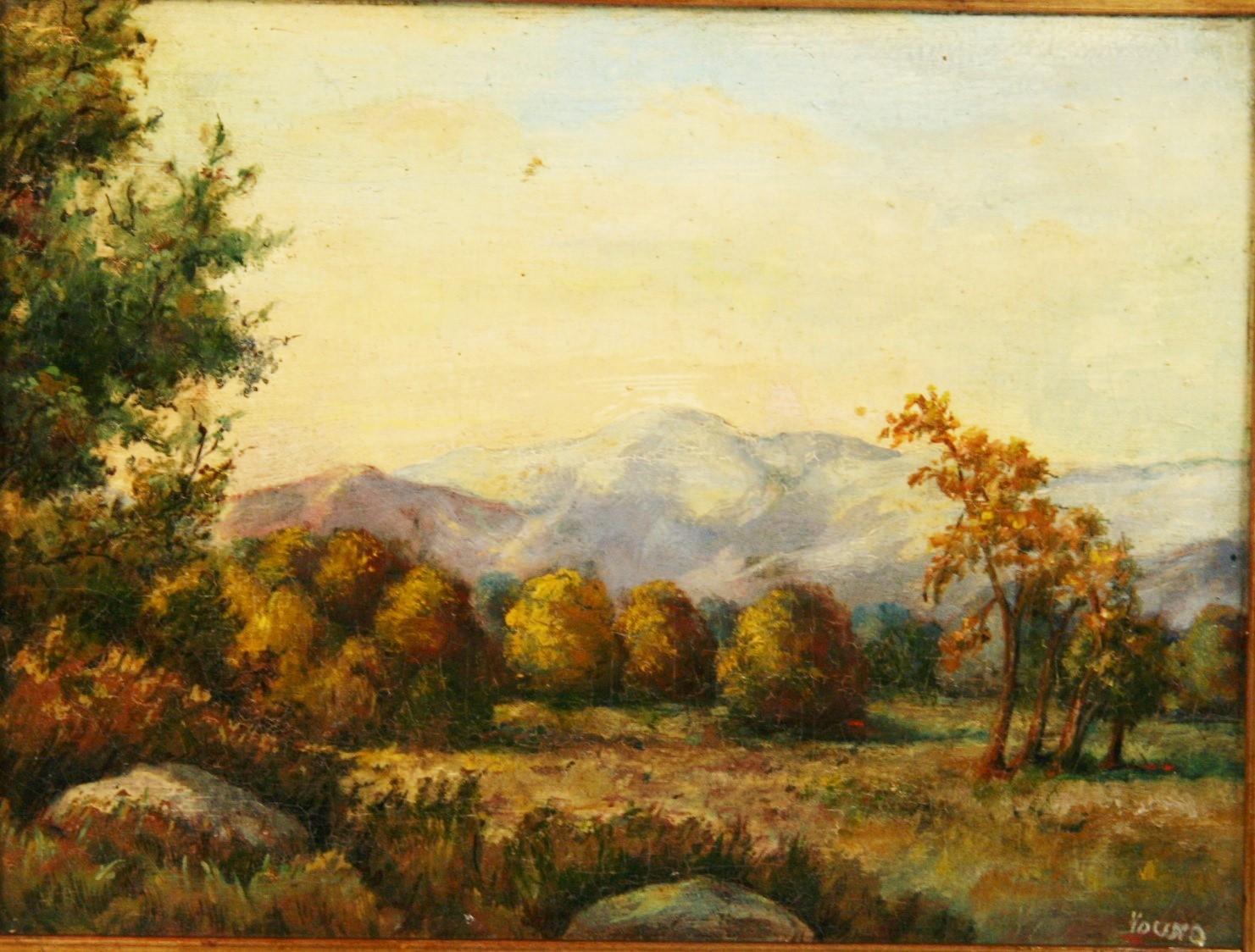 Antique Hudson River School Landscape Oil Painting - Beige Landscape Painting by Unknown