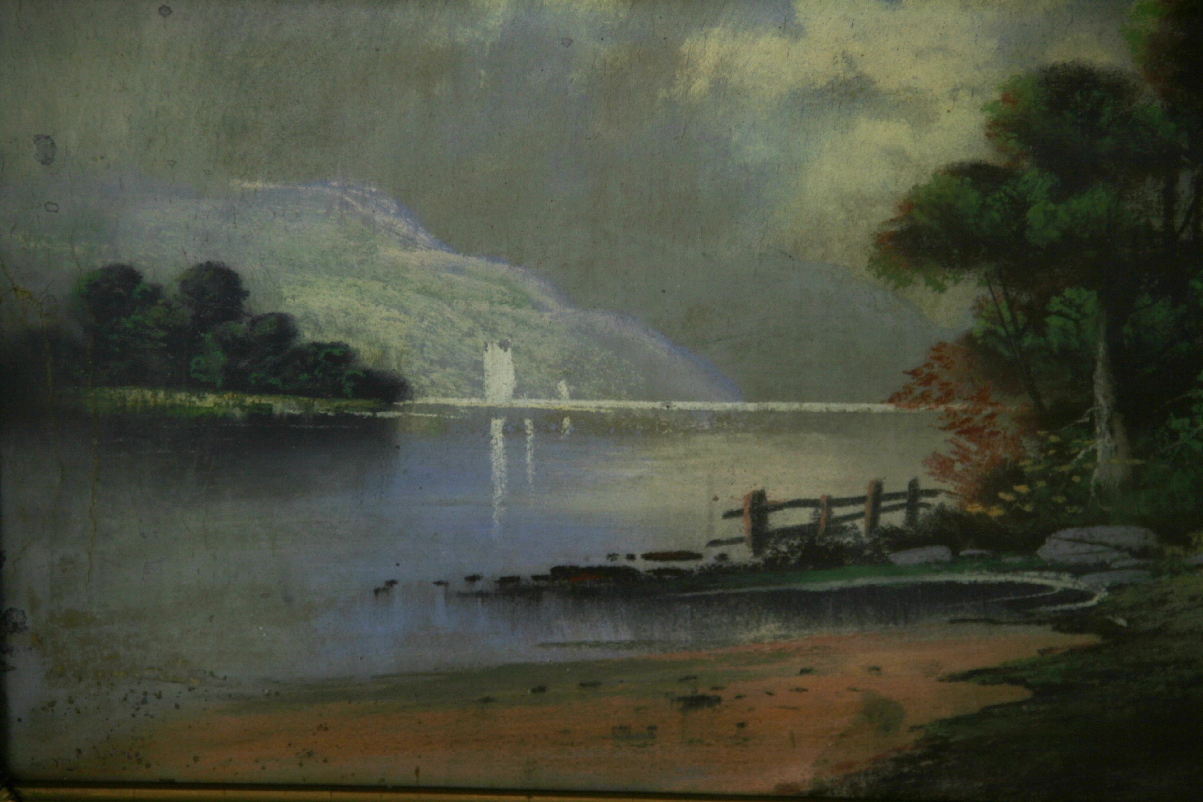 Antique Hudson River School Pastel Landscape 1910 For Sale 2