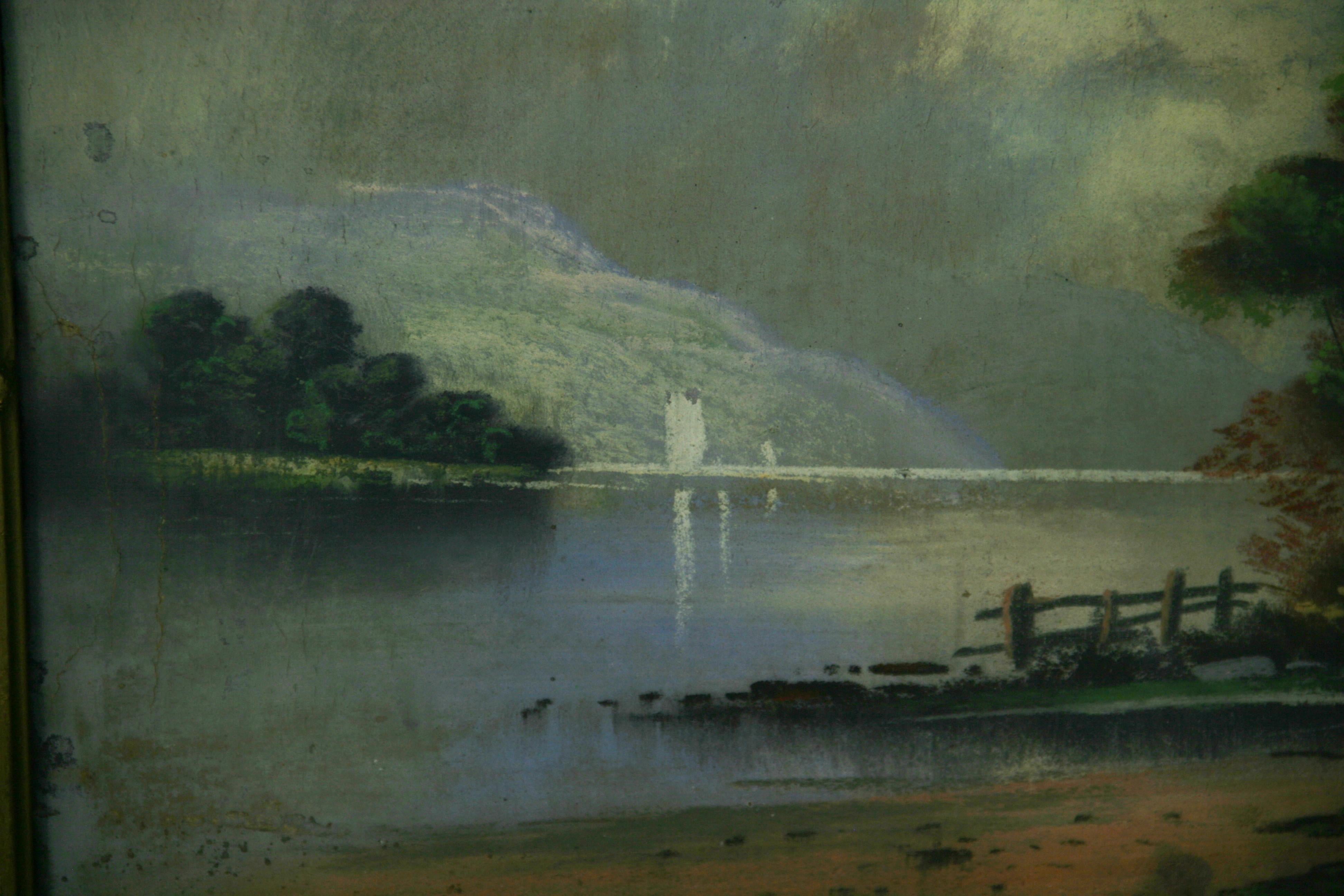 Antique Hudson River School Pastel Landscape 1910 For Sale 4