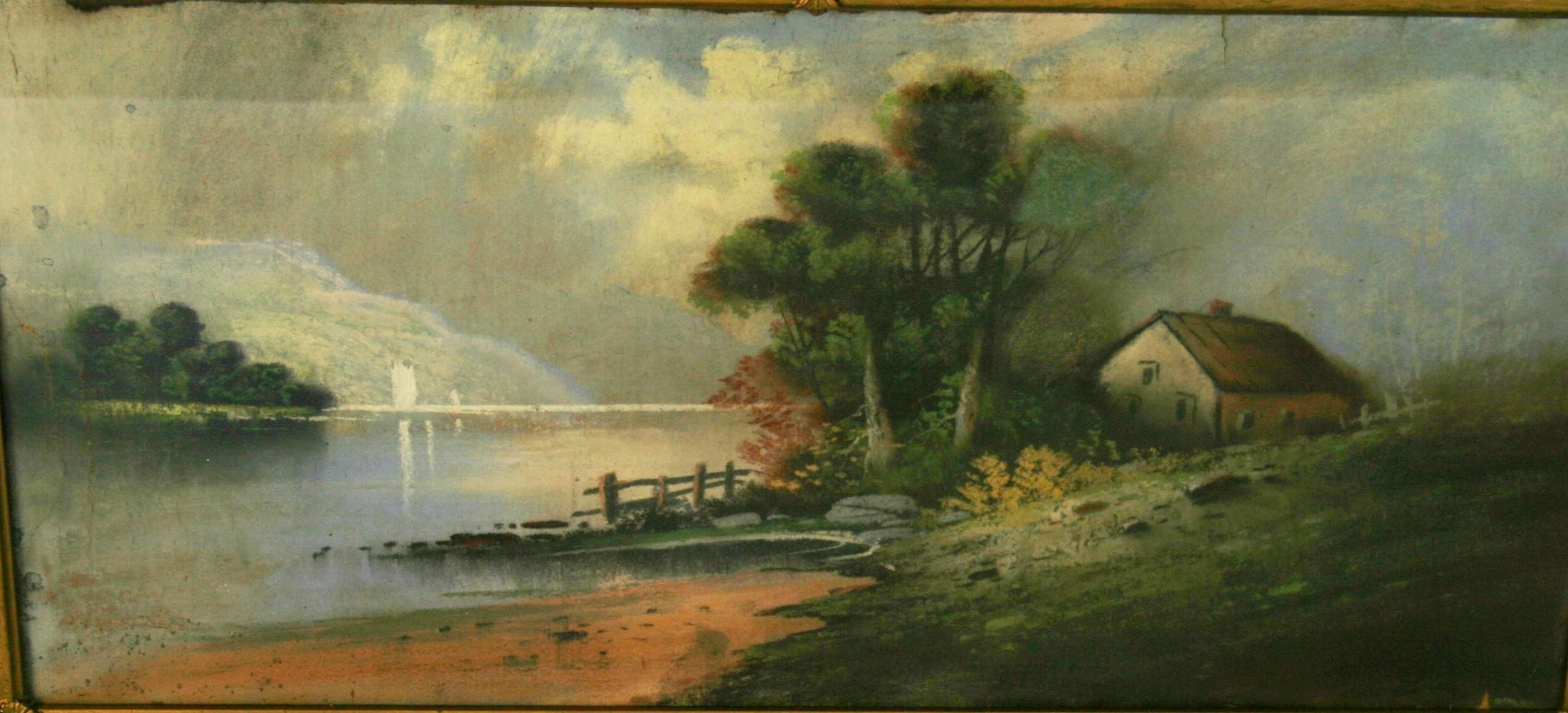 Unknown Landscape Painting – Antike pastellfarbene Landschaft der Hudson River School, 1910