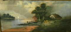 Antiguo paisaje al pastel de la Escuela del Río Hudson 1910