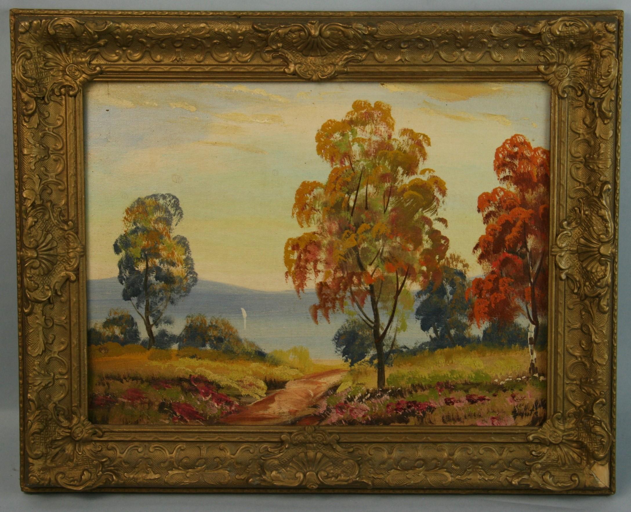 Unknown Landscape Painting – Antike HudsonRiver School  Seeblick  Landschaft 1920
