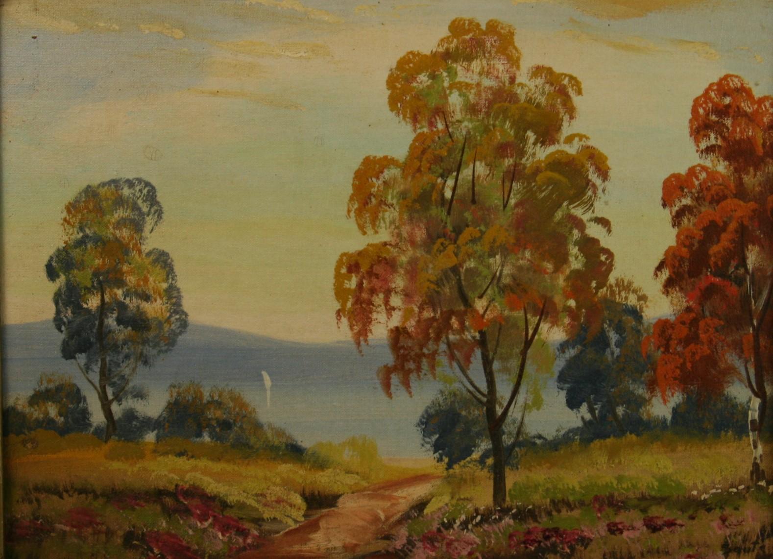 Antike HudsonRiver School  Seeblick  Landschaft 1920 – Painting von Unknown