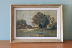 Antico dipinto a olio impressionista della scuola francese (Barbizon)