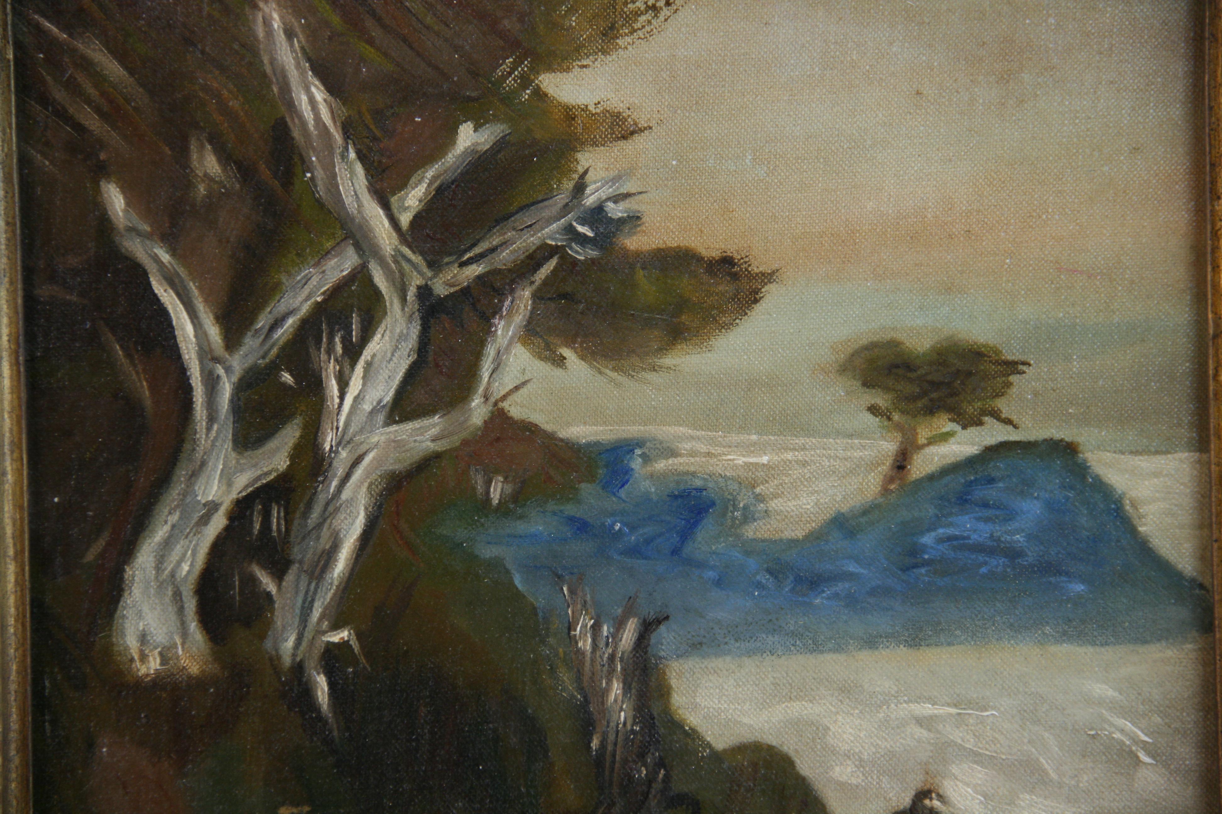 Unknown Landscape Painting - Antique American Impressionist Beach Scene Scene Original Framed Oil Painting