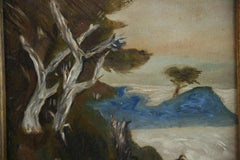 Ancienne peinture à l'huile impressionniste américaine encadrée représentant une scène de plage