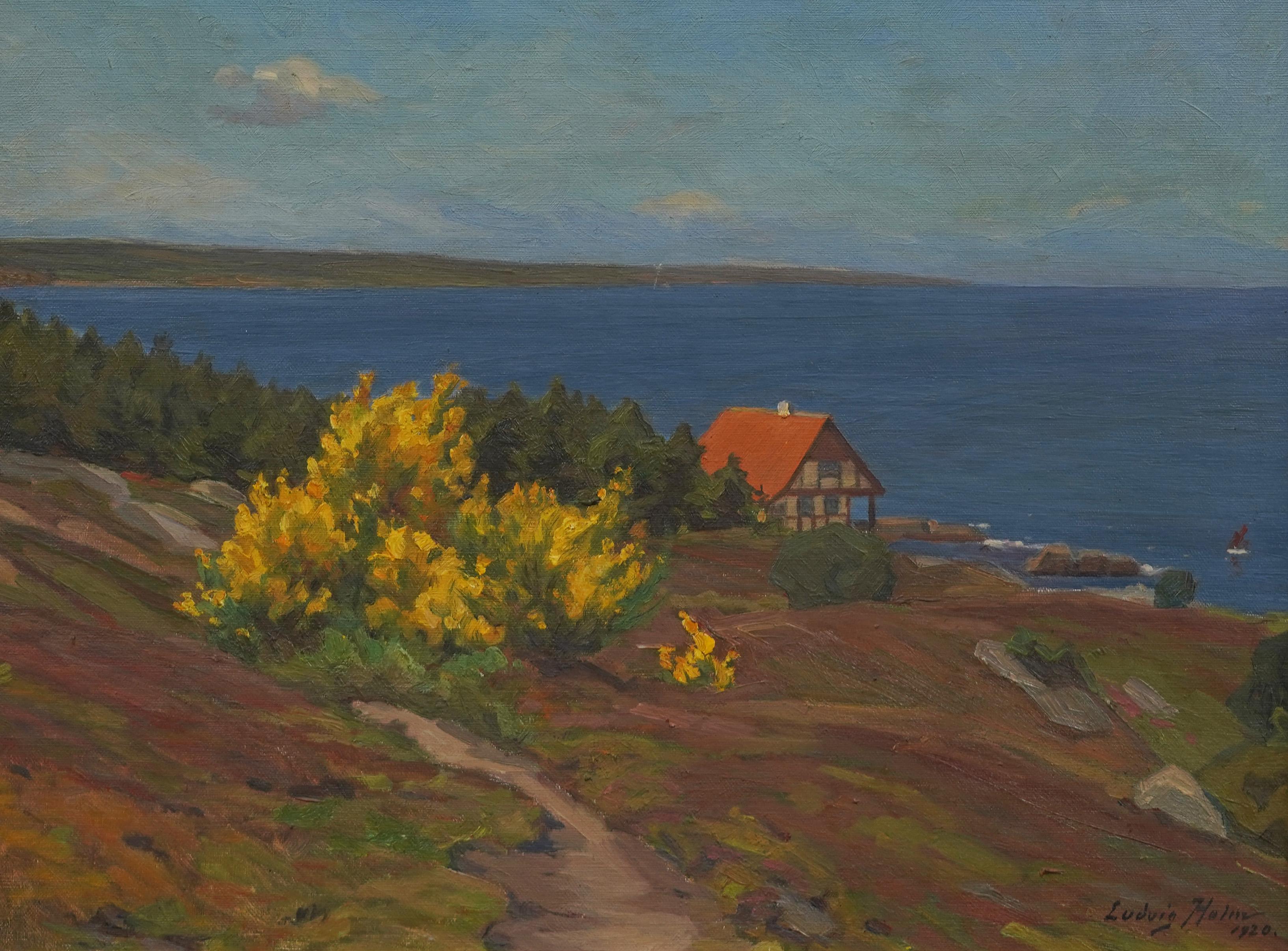 Antique Impressionist Coastal Seascape Wild Flower Landscape Framed Oil Painting For Sale 3