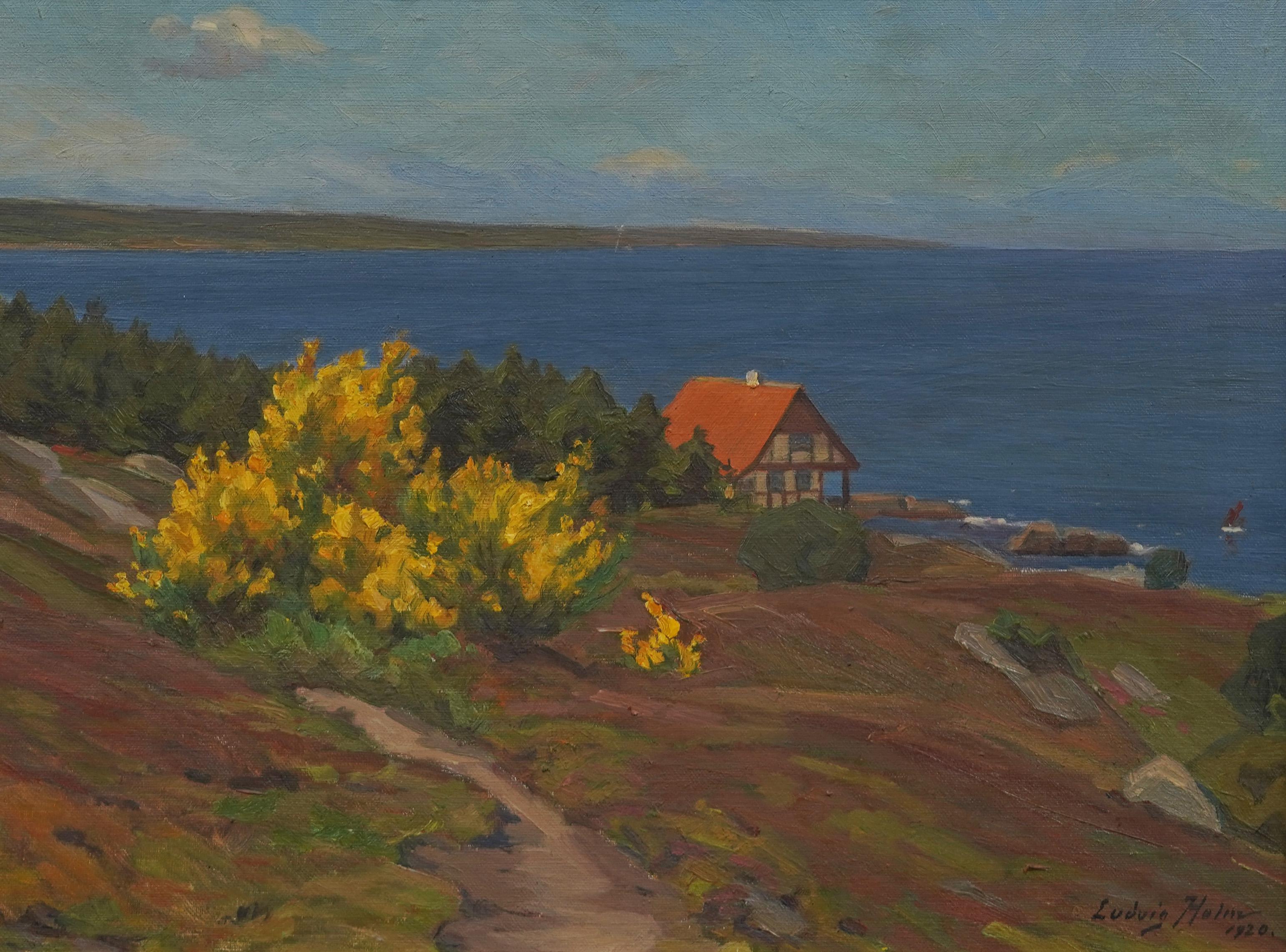 Antique Impressionist Coastal Seascape Wild Flower Landscape Framed Oil Painting For Sale 4