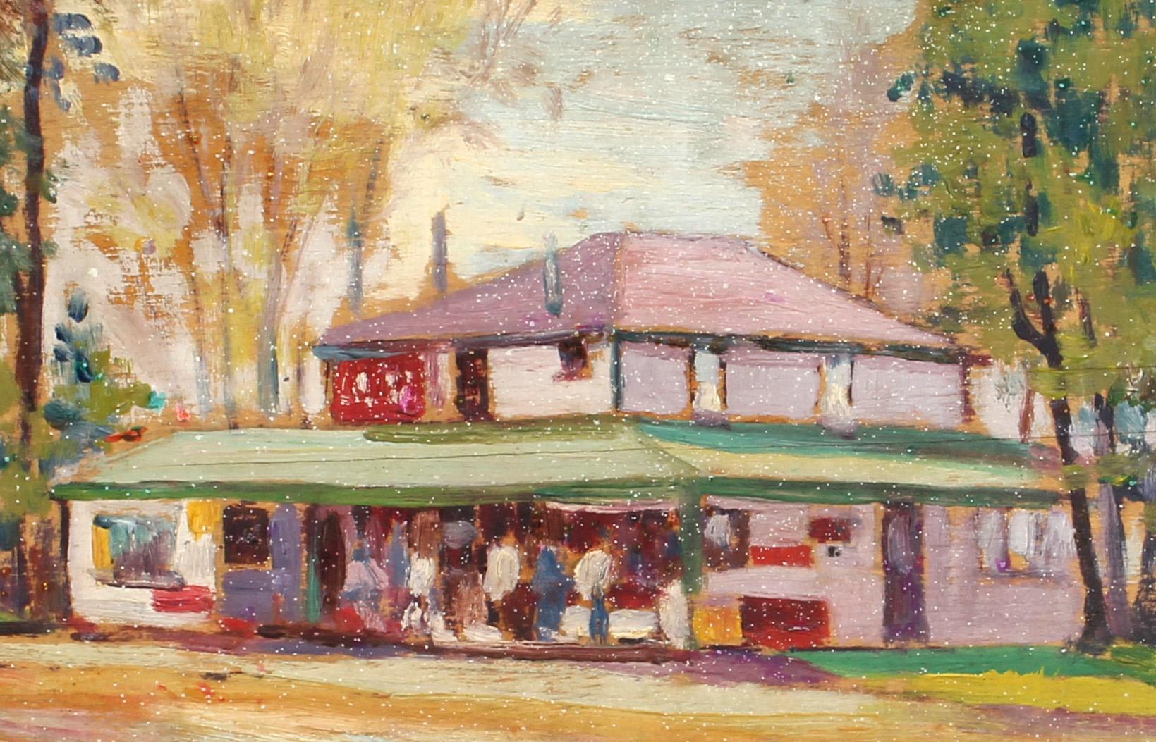 Antique Impressionist Dentzel Carousel Oil Painting Ontario New York American - Brown Figurative Painting by Unknown