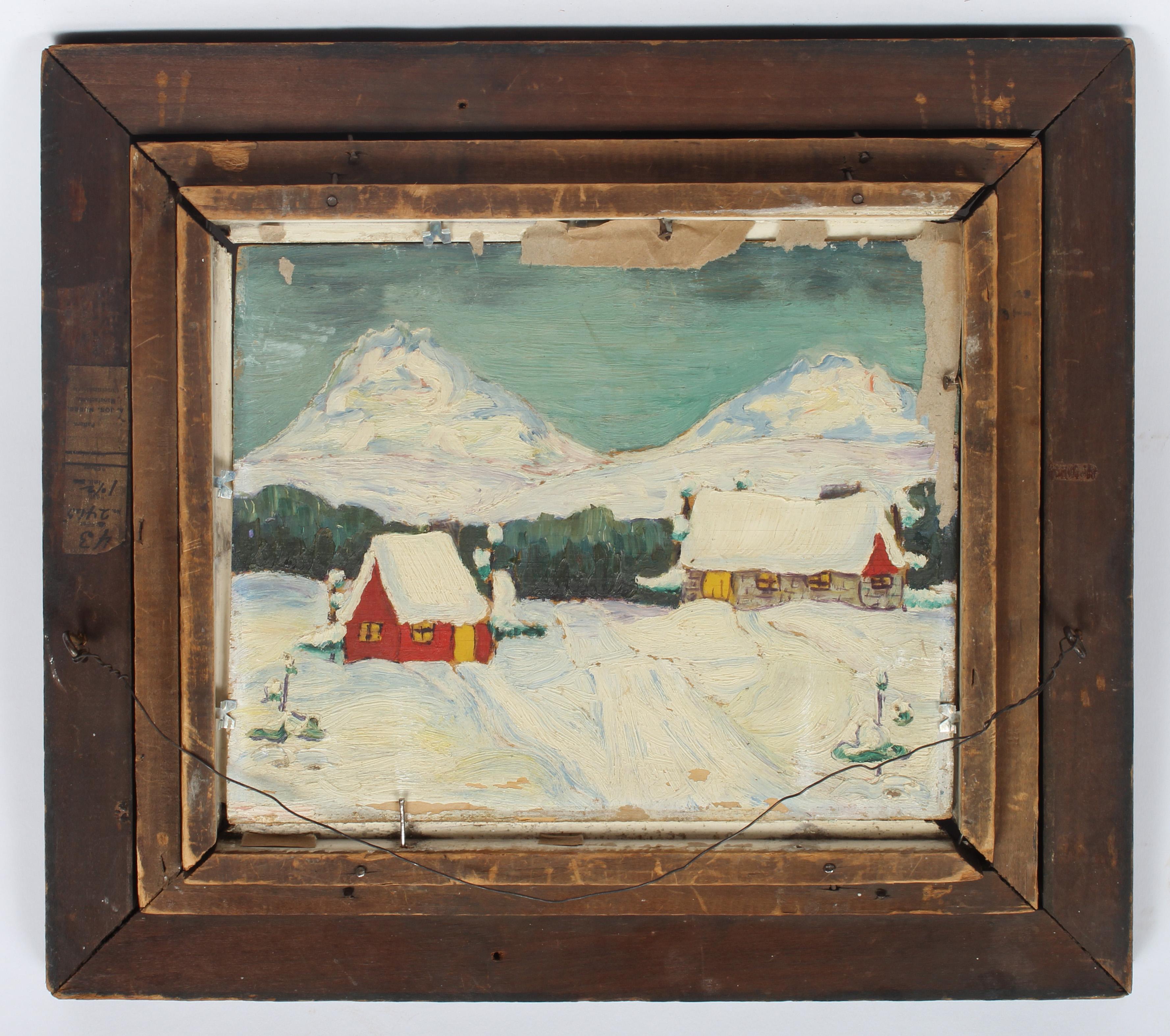 An original double-sided oil painting by an unknown modern American impressionist painter.

This whimsical work comes housed in an antique frame likely original to the piece.  The front side is titled 