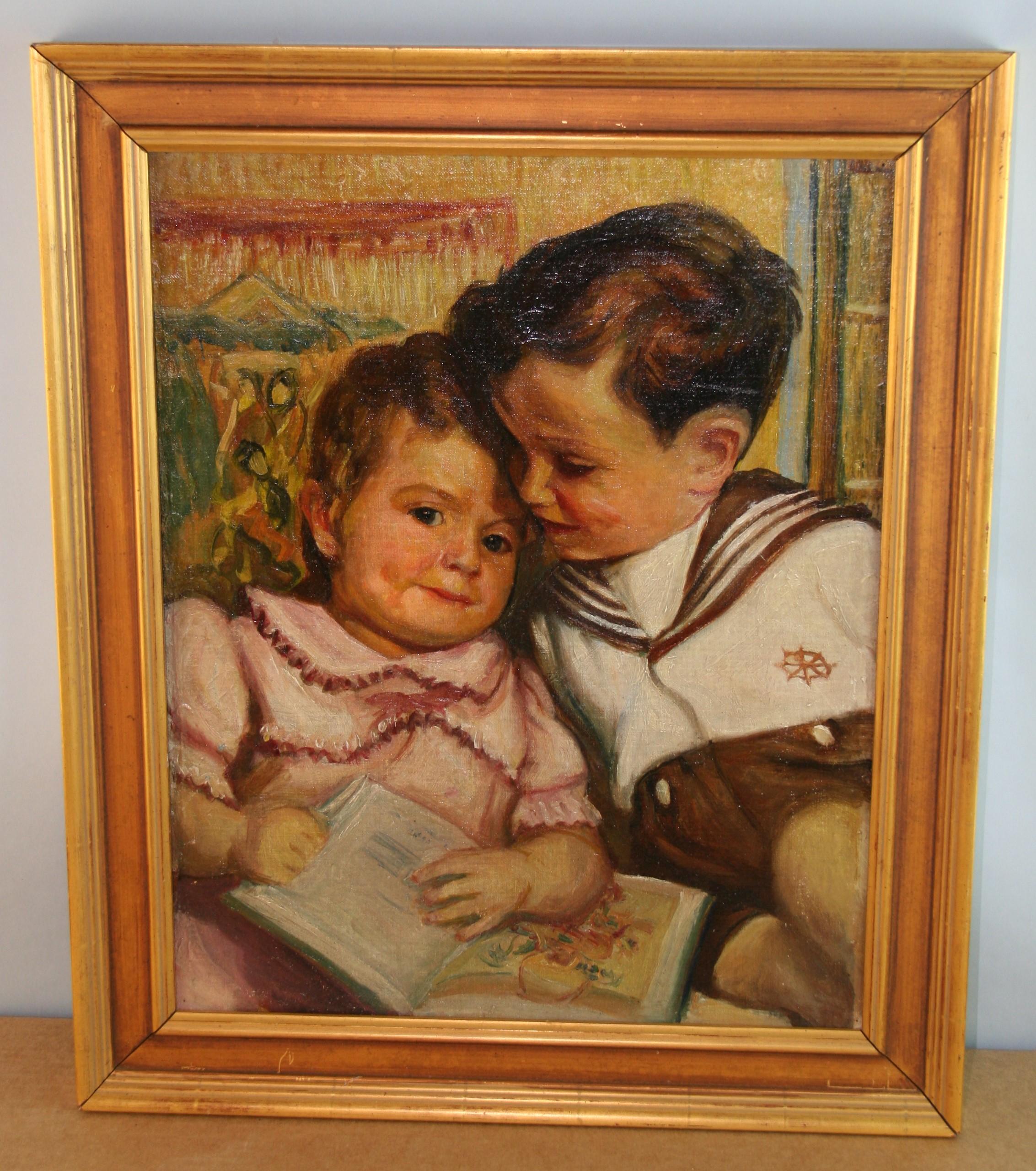 4037 Impressionist oil on canvas figural painting
Set in a custom wood frame image size 14.5x18.5