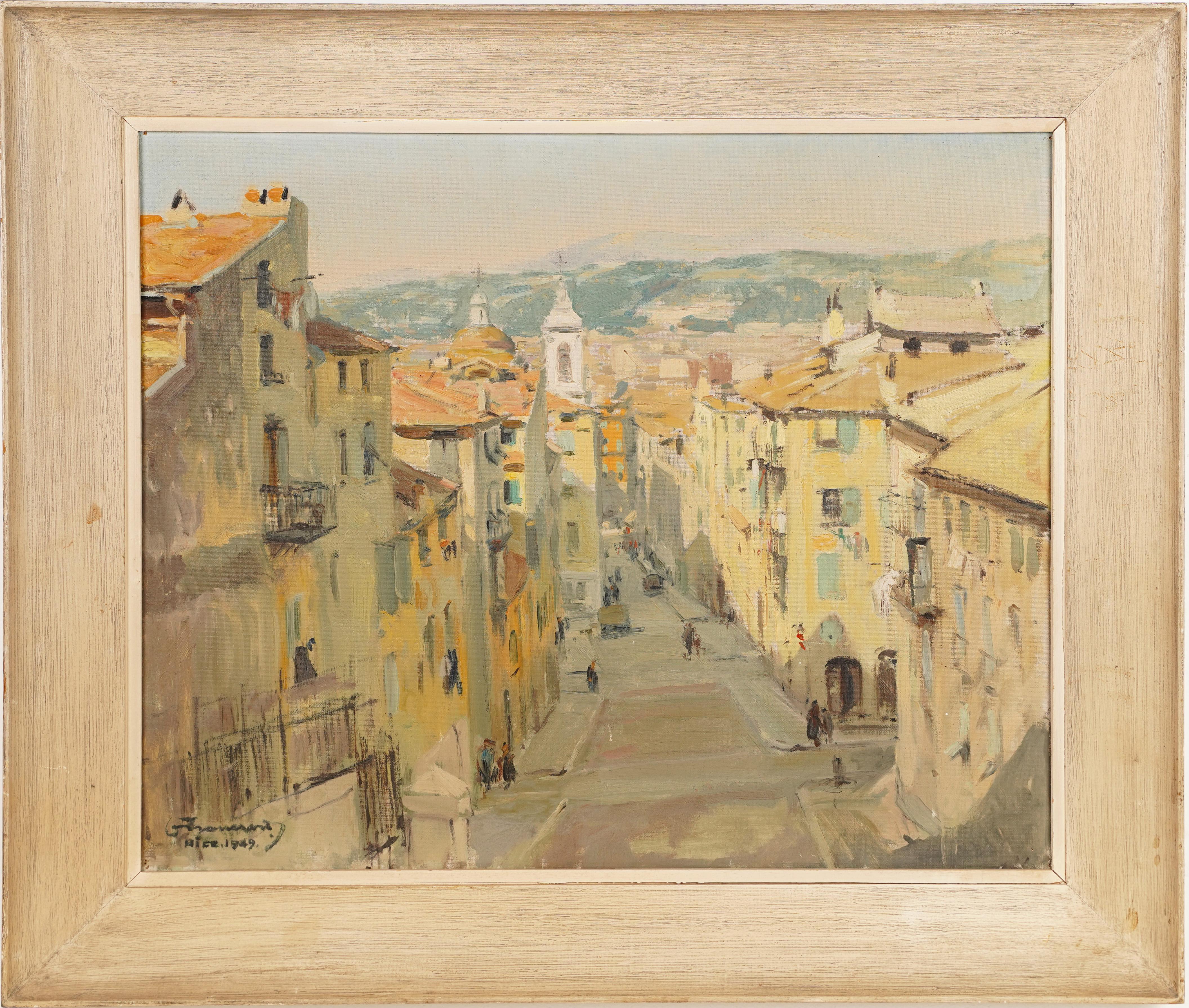 Unknown Abstract Painting - Antique Impressionist Nice France Cityscape Signed Framed Oil Painting
