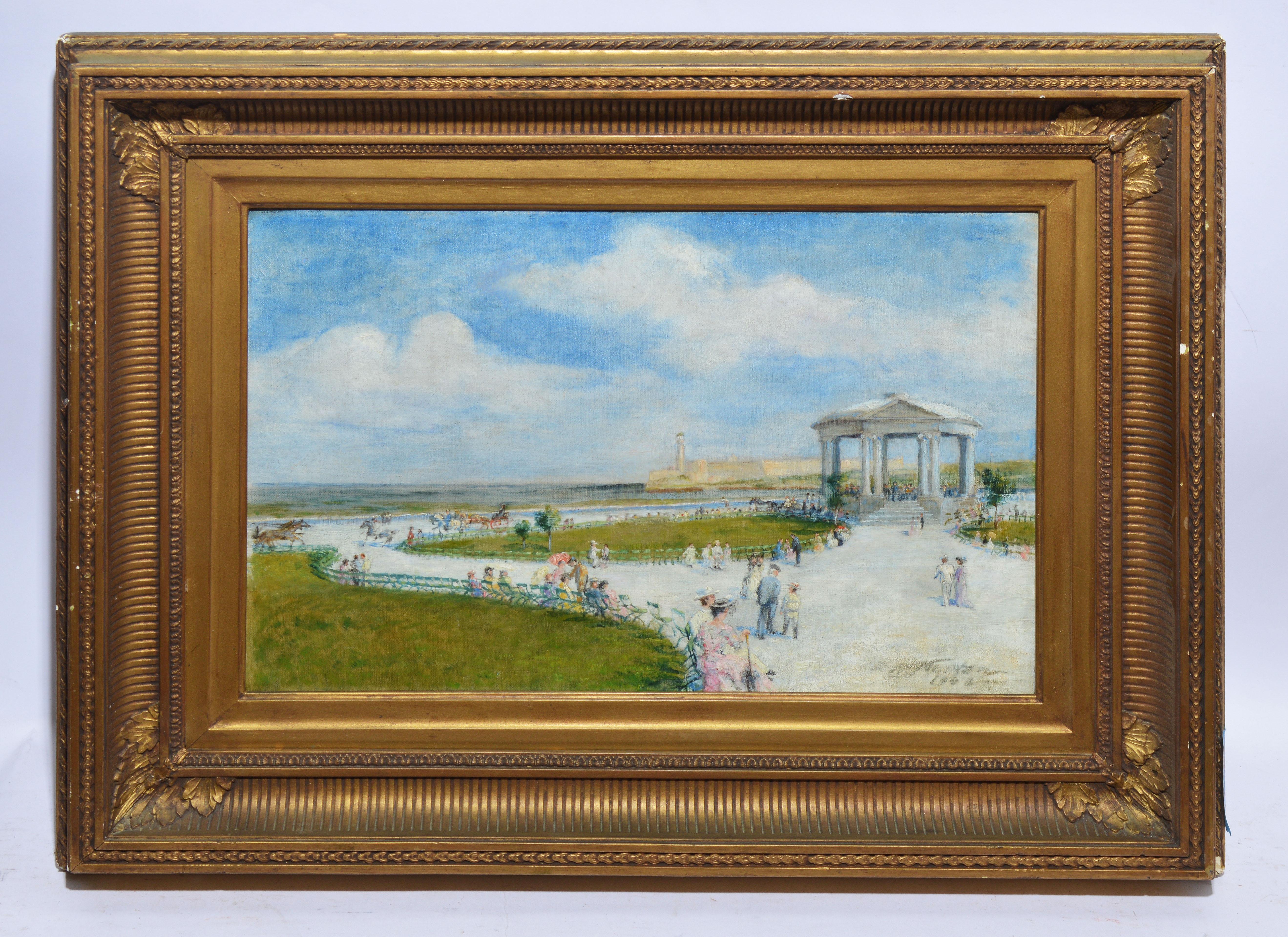 Antico dipinto a olio impressionista di Cuba Los Castillo De Tres Reyes Del Morro - Painting di Unknown