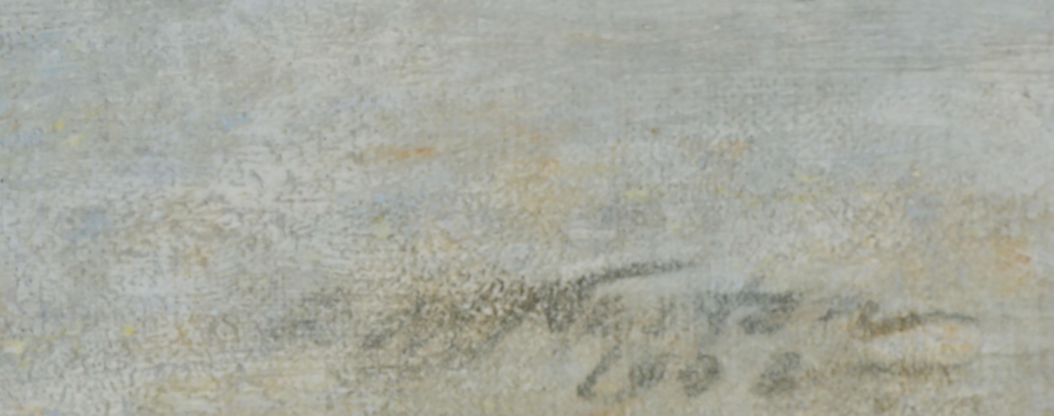 Antico dipinto impressionista di Los Castillo De Tres Reyes Del Morro a Cuba.  Olio su tela, circa 1908.  Firmato.  Esposto in una cornice d'epoca in legno dorato.  Immagine, 18 