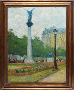 Antique Impressionist Oil Painting of Paris, July Column, Place de la Bastille