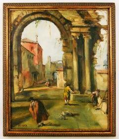 Antique Impressionist Old Rome  Figurative  Landscape  Painting by  De Luca 1940