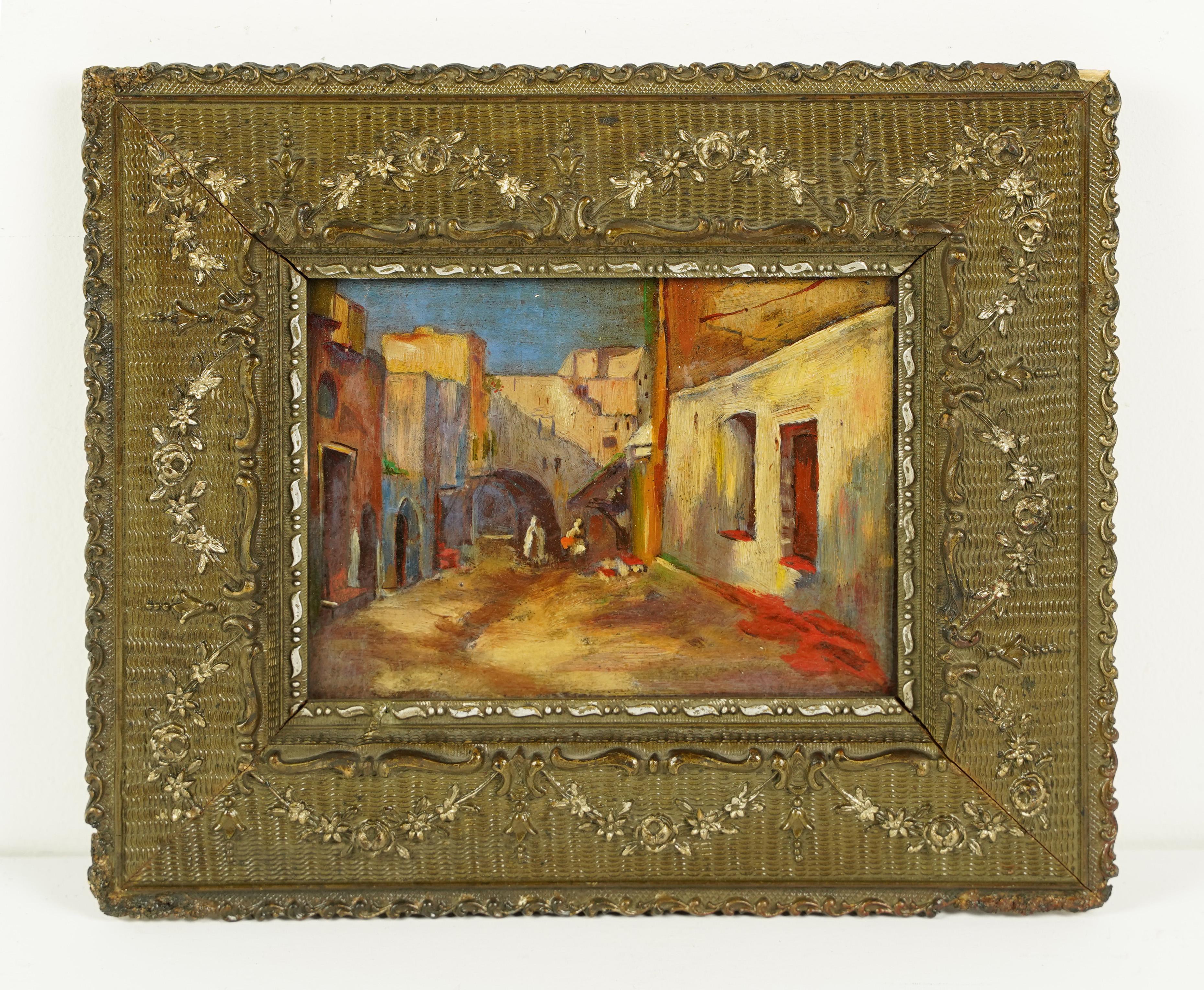 Antique Impressionist Orientalist Cityscape Framed Original Oil Painting 1