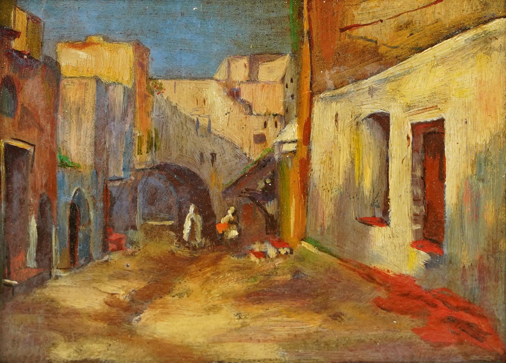 Antique Impressionist Orientalist Cityscape Framed Original Oil Painting 2
