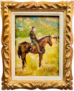 Antique Impressionist Painting of a Cowboy in a landscape - Horse Farm Ca. 1940s