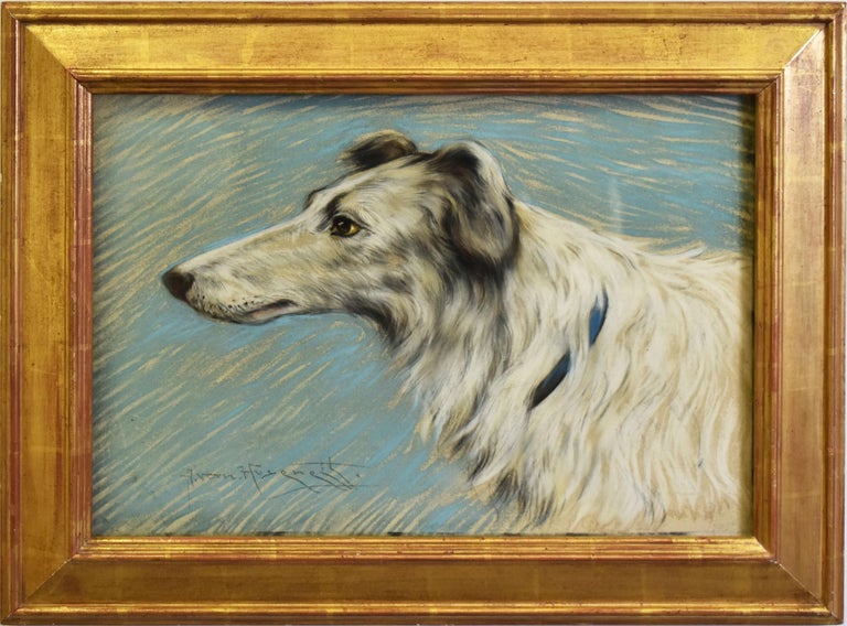 signed Hound Russia Art Deco Original Vintage Hunting Borzoi Hound Lithograph Artist Honton sighthound Russian Hound Large Dog Print