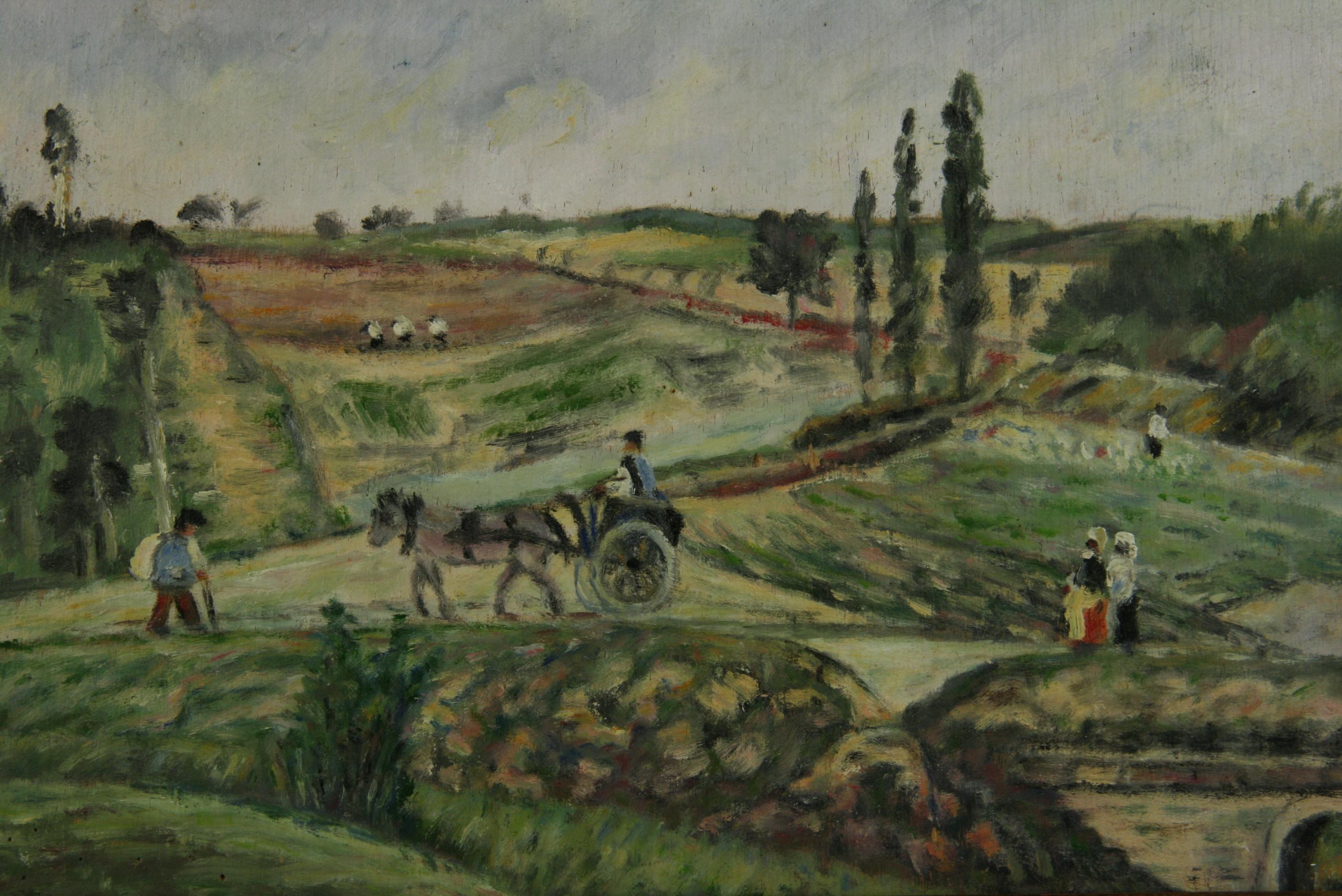 Antikes impressionistisches Ölgemälde, Provence, Frankreich, Landlandschaft, Ölgemälde, Circa 1920er Jahre – Painting von Unknown