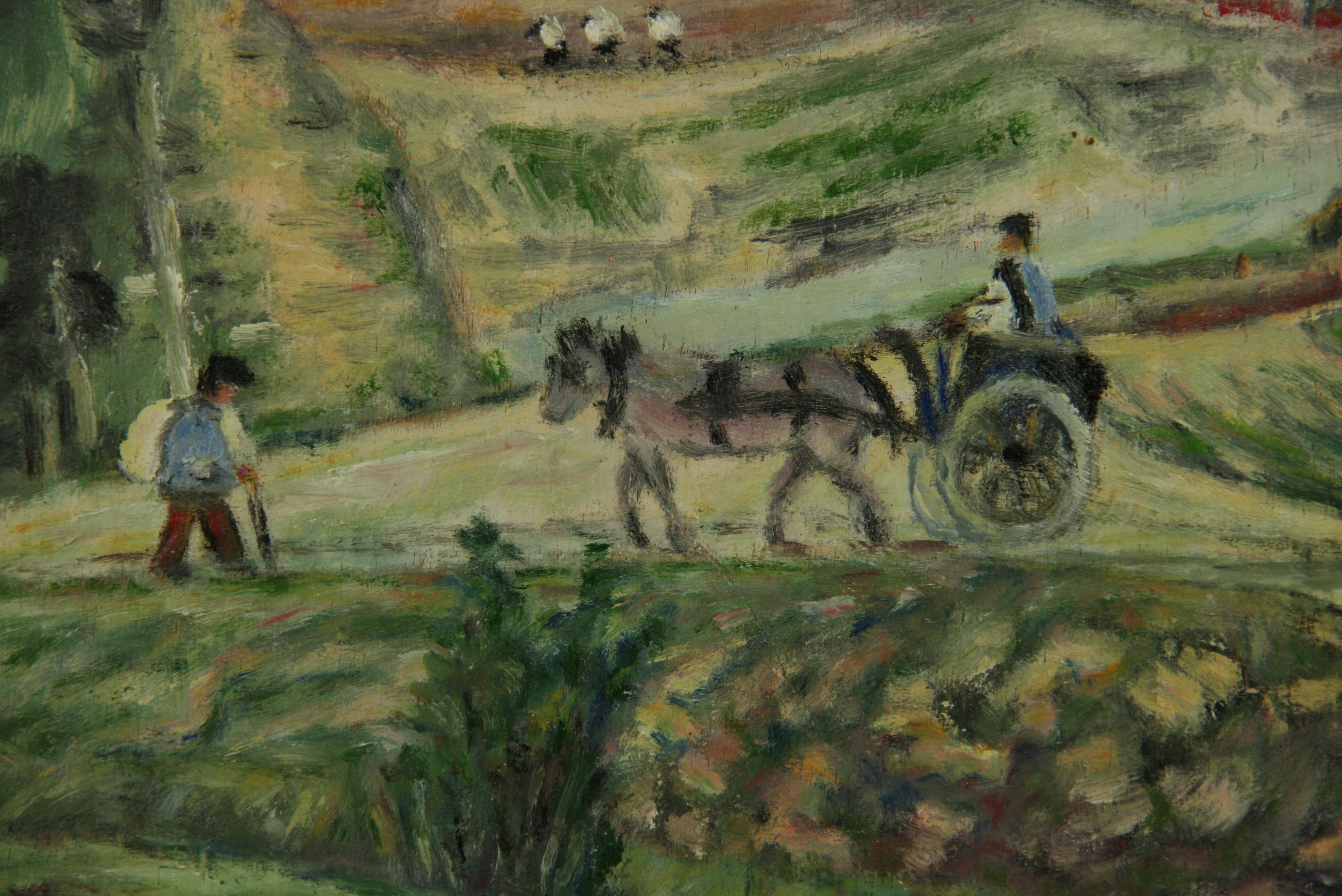 Antikes impressionistisches Ölgemälde, Provence, Frankreich, Landlandschaft, Ölgemälde, Circa 1920er Jahre im Angebot 1