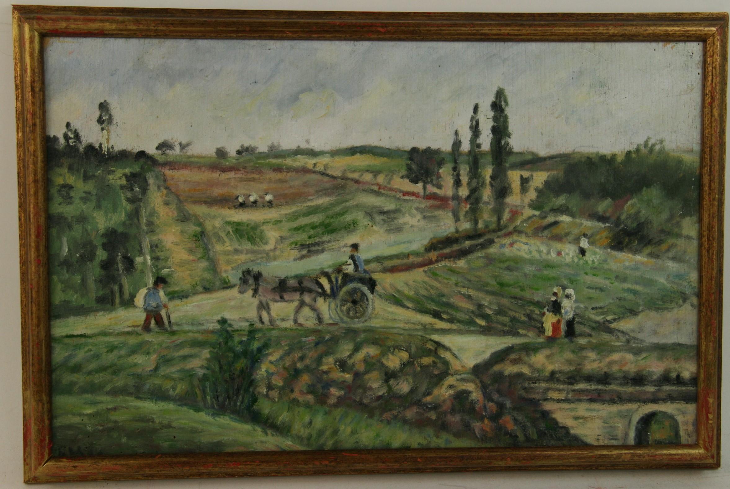 Unknown Landscape Painting - Antique Impressionist Provence France Country Landscape Oil PaintingCirca 1920's
