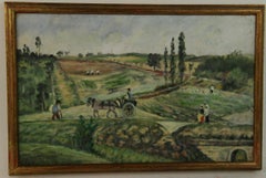 Antique Impressionist Provence France Country Landscape Oil PaintingCirca 1920's