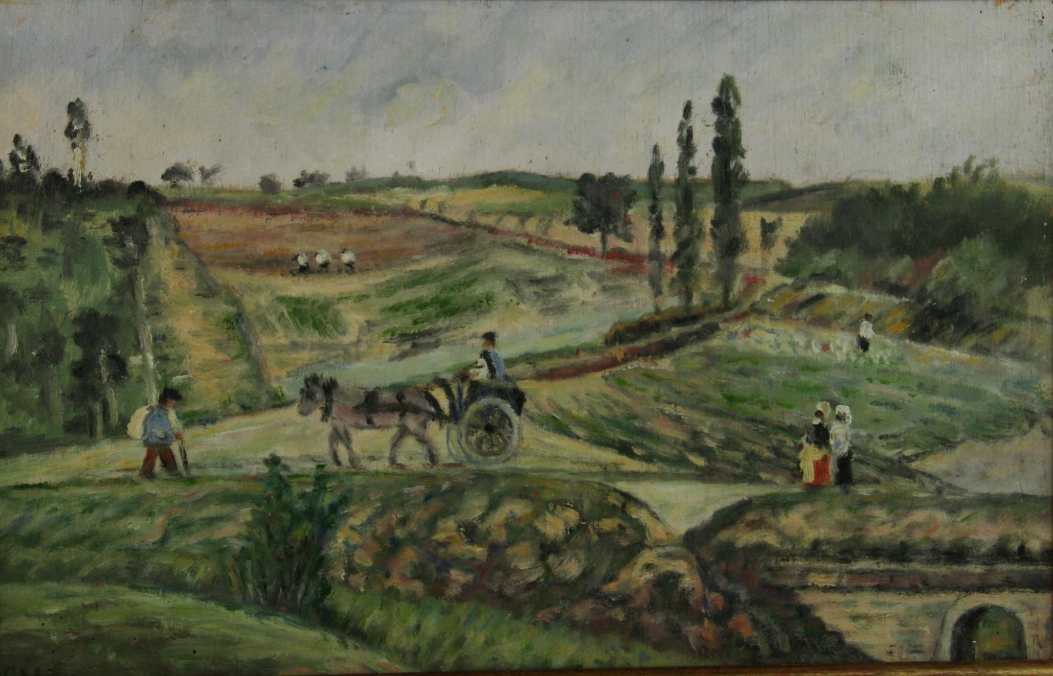 Peinture à l'huile impressionniste ancienne Provence France PaysageCirca 1920's - Noir Landscape Painting par Unknown