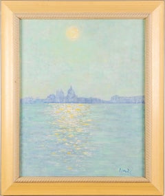 Vintage Impressionist Signed Sunset Seascape Oil Painting Venice Lagoon Italy