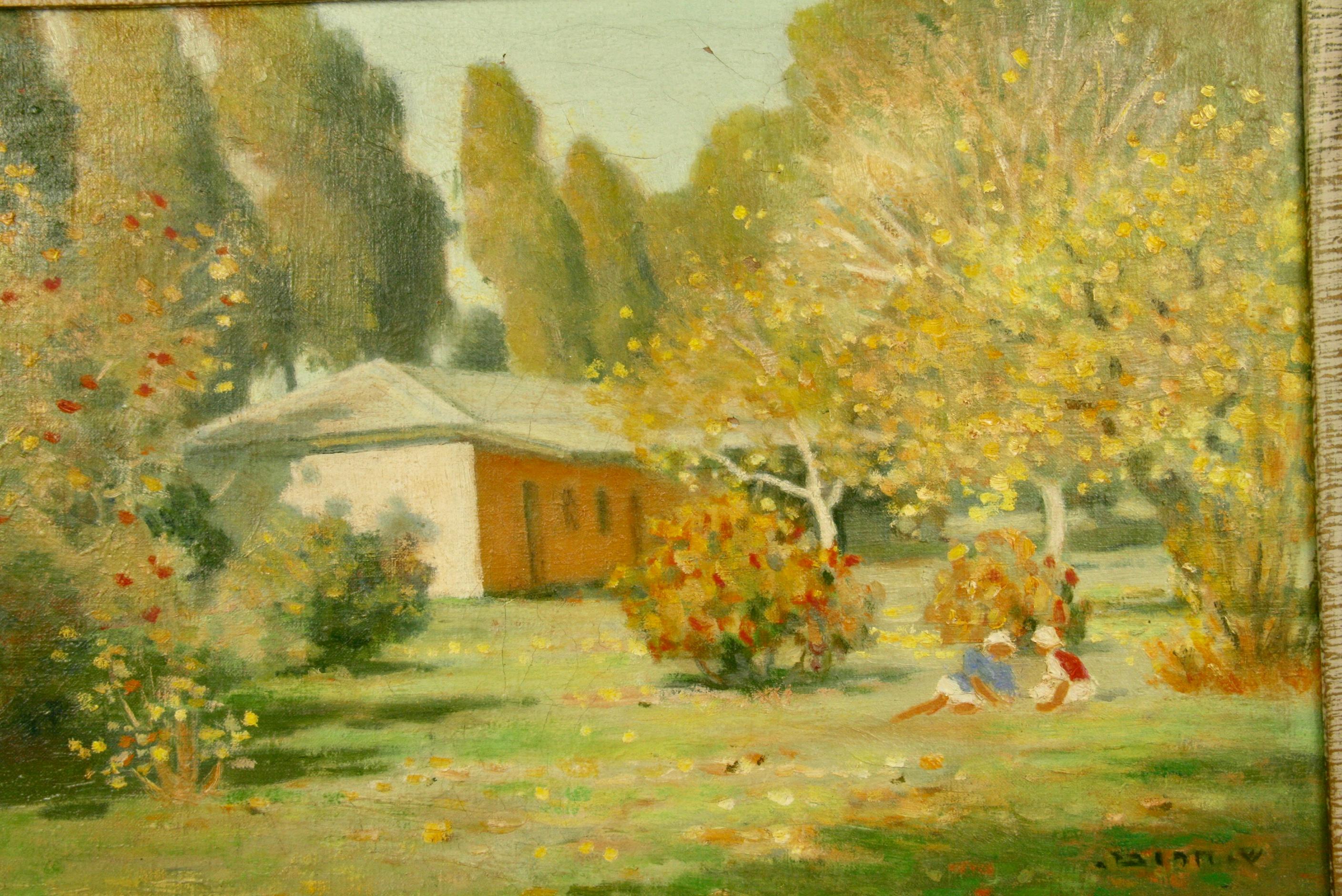#5-3065 Impressionist Landscape, a 1940's Autumnal scene , oil on canvas displayed in a wood frame.Illegible signature lower right.Image size 13.5 H x 19 w