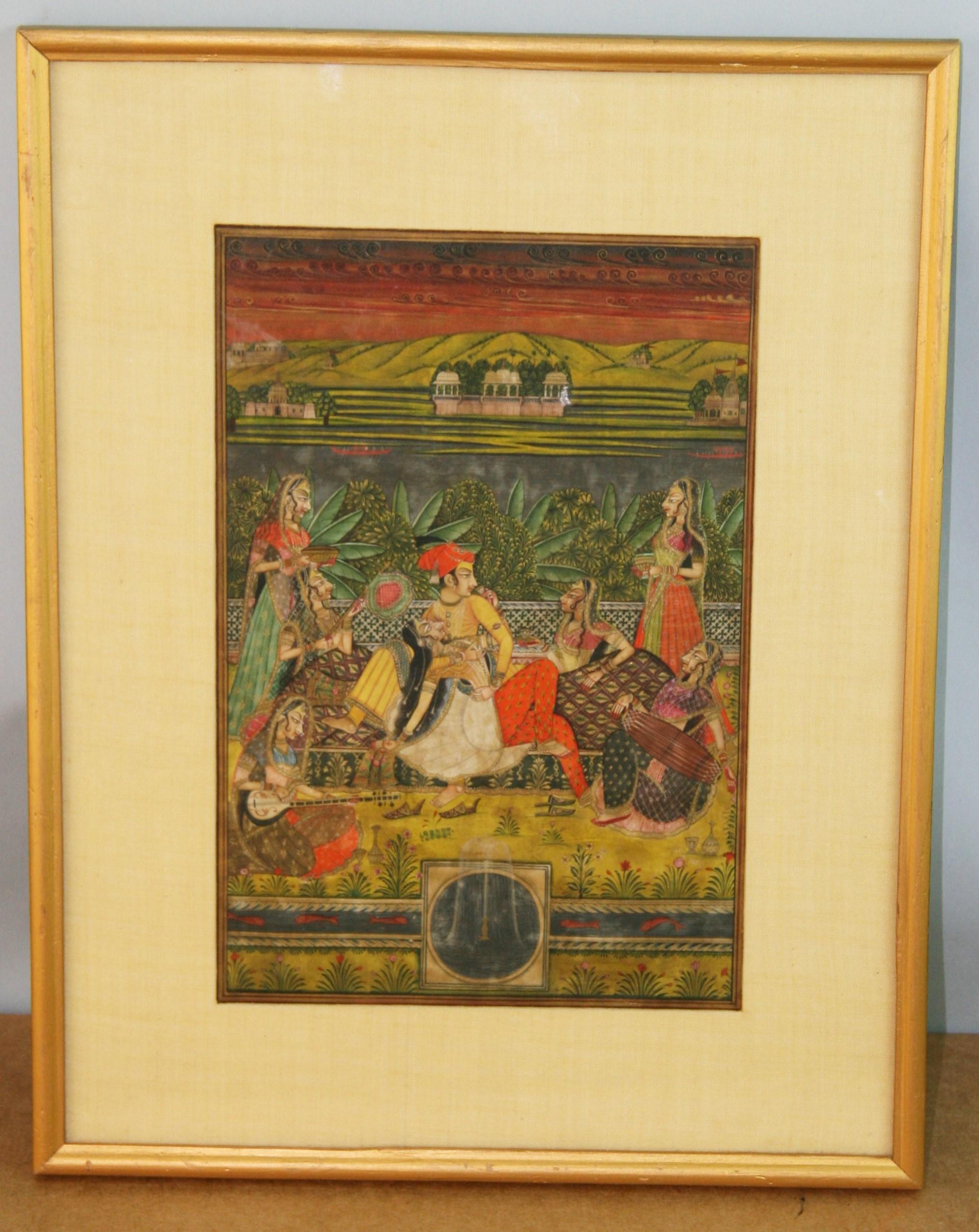 Antique Indian Landscape Figural Gouache - Brown Landscape Painting by Unknown