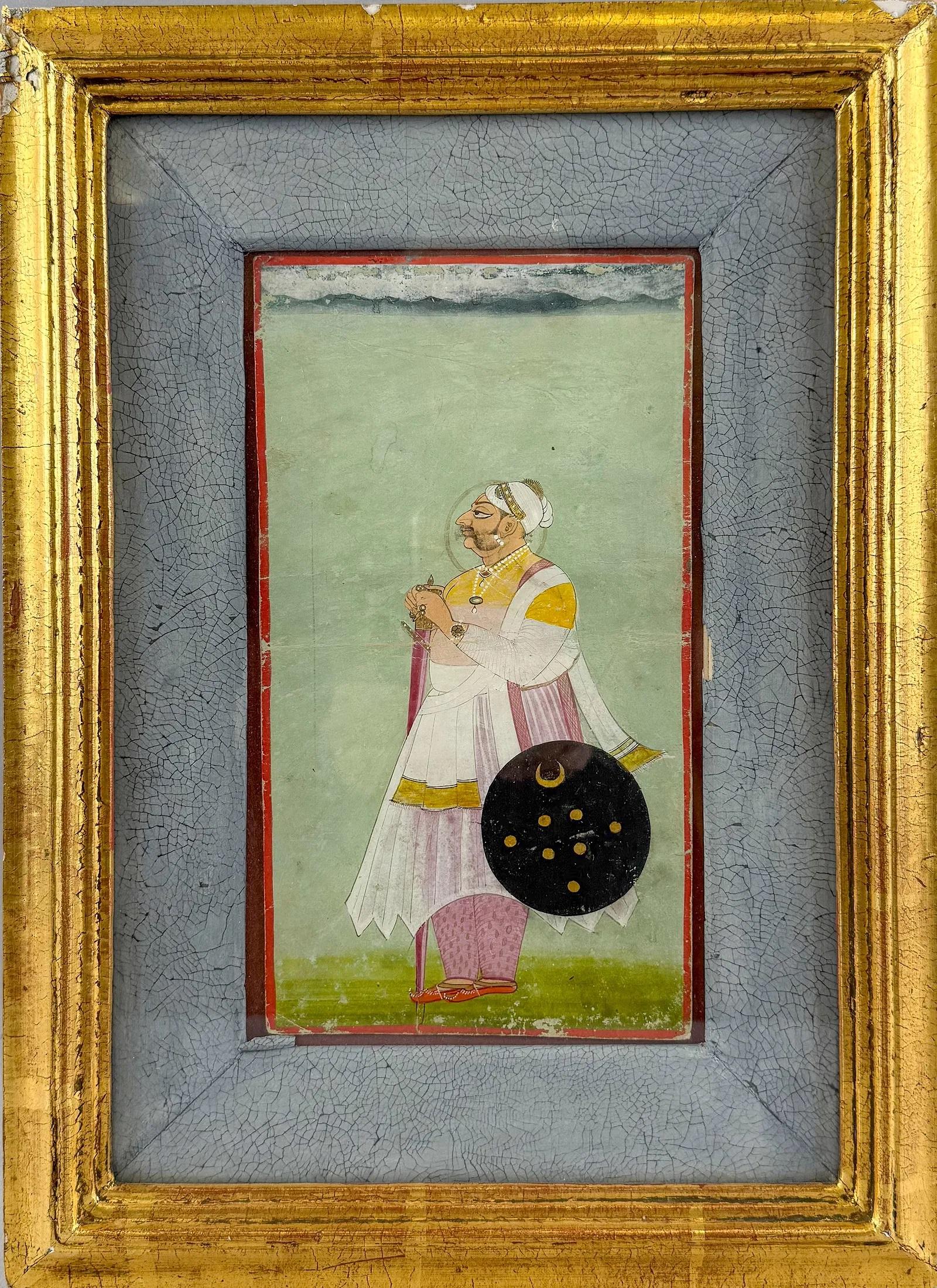 Antique Indian Mughal  portrait of a Prince – Painting von Unknown
