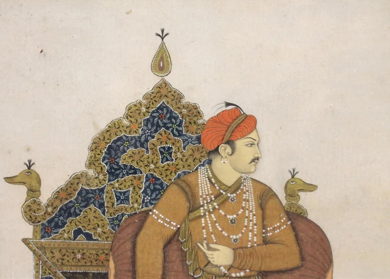 Antique Indo Persian Mughal Miniature Painting Portrait of Prince Salim Jahangir For Sale 1
